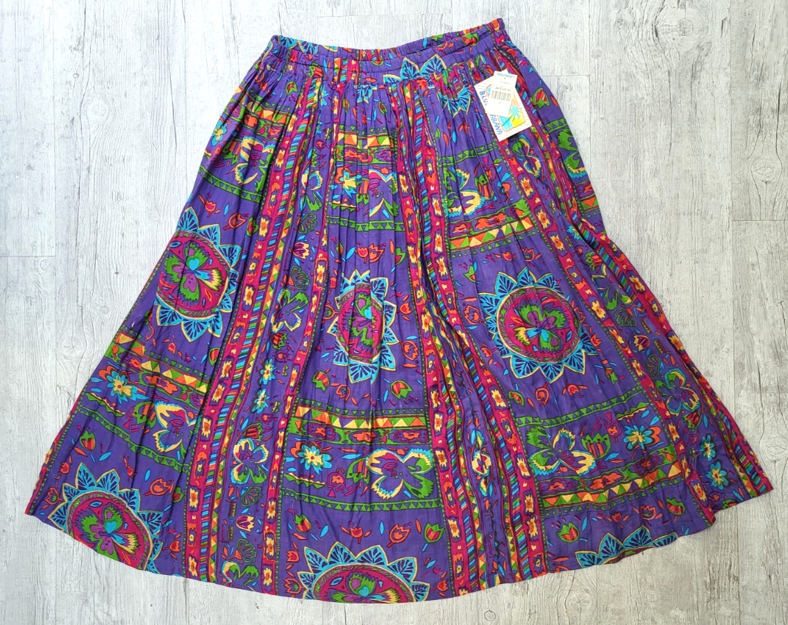 NWT Vintage BLUE CABANA Colorful Cotton Skirt Purple Blue Pink Floral – Size M/L