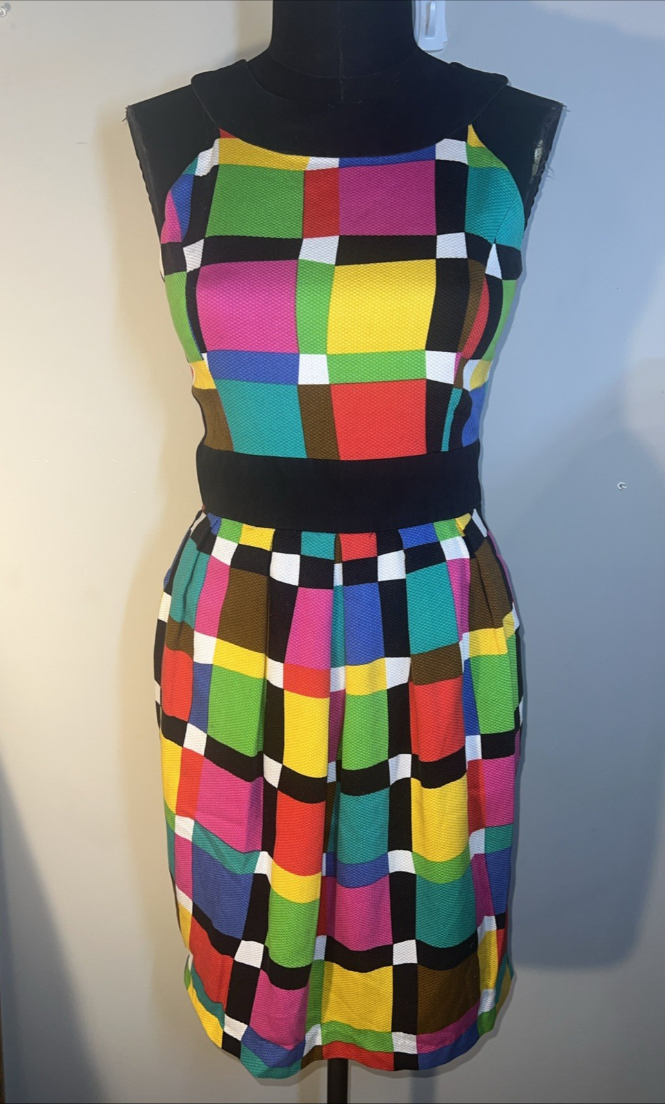 Vintage Ann Tjan for Kenar Color Block Dress Sz 8 Pockets Mod 60s-Style