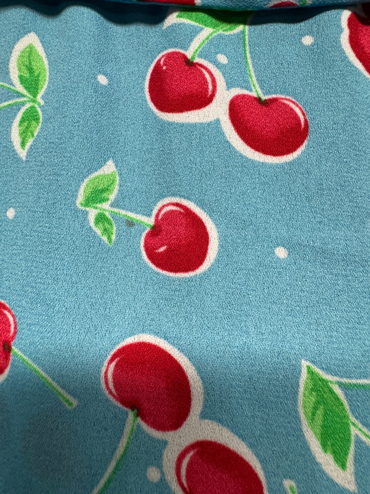 VTG BonWorth Button Up Women S Blue Red Cherry Rockabilly