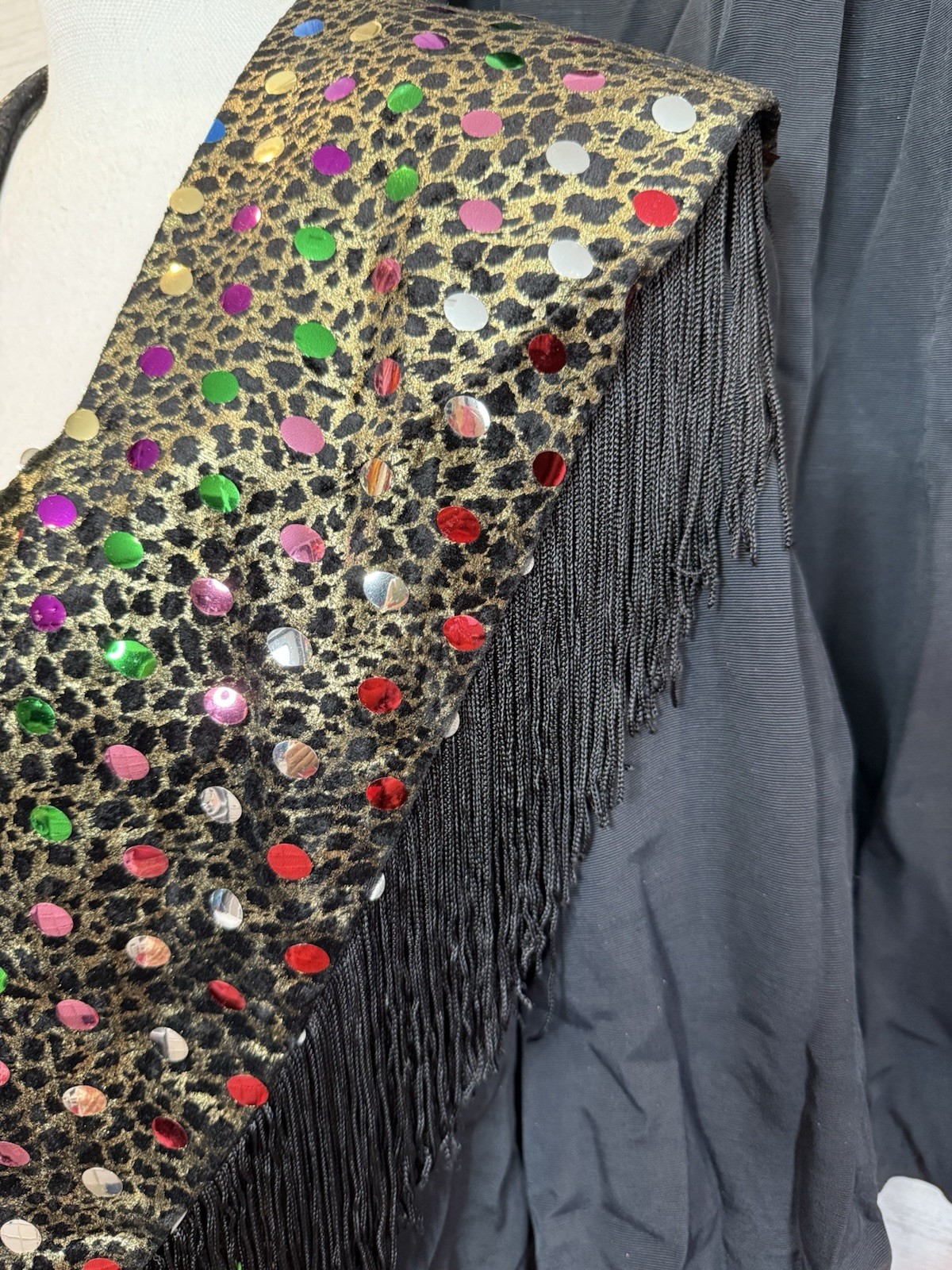 Sequin Leopard Print Disco Cowboy Fringe Jacket Skirt Shawl Festival Western
