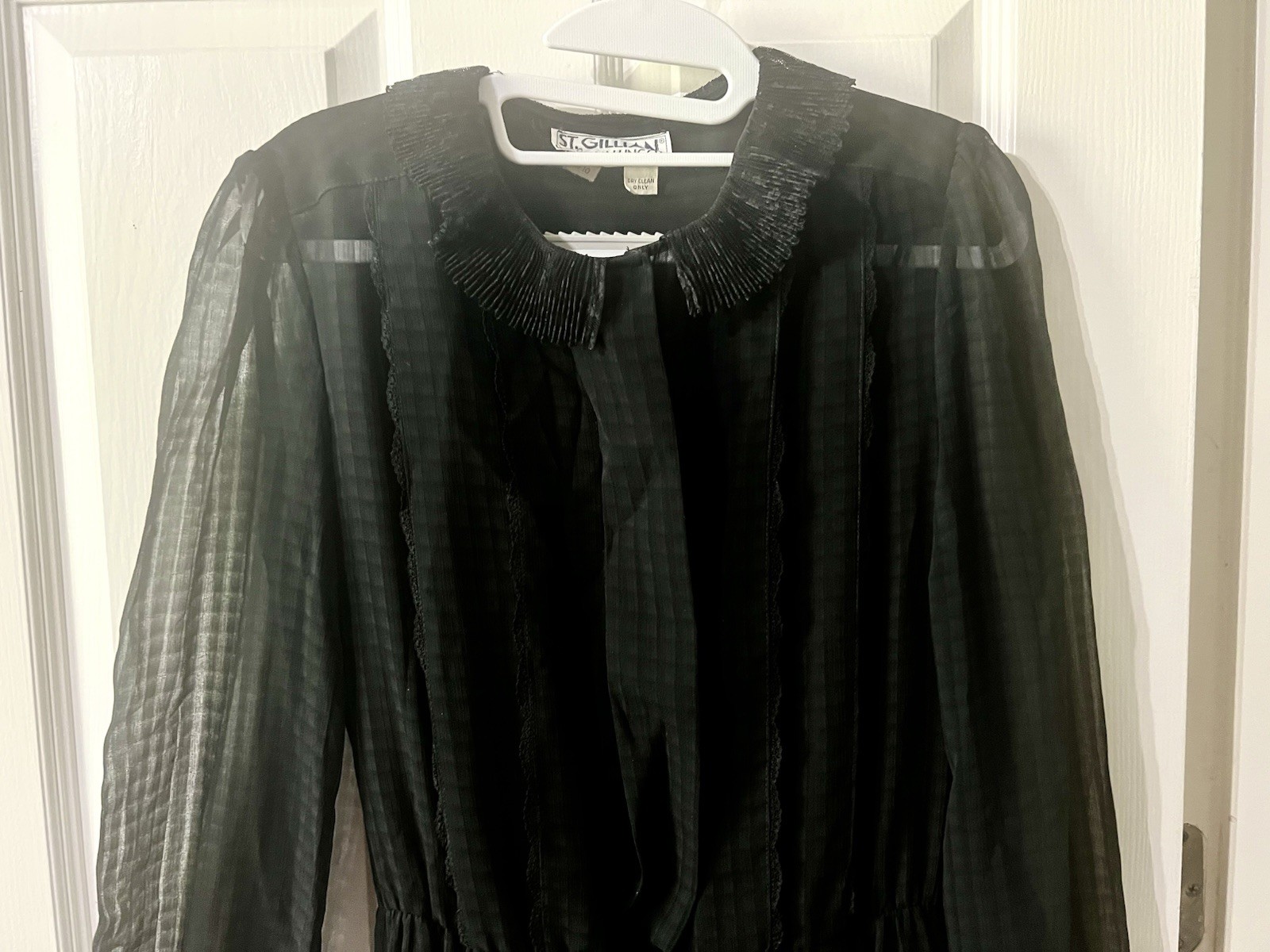 Vintage Black Cocktail Dress St. Gillian By Kay Unger, Size 10 Long Sleeve Sheer