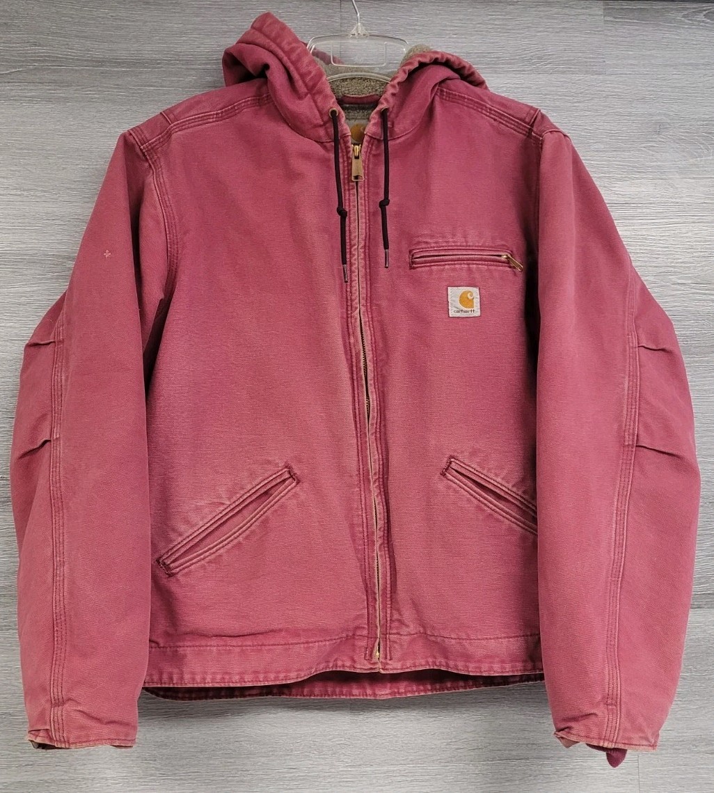 WOMENS VINTAGE CARHARTT JACKET WJ141 648 PINK SIERRA SHERPA LINED CANVAS LARGE