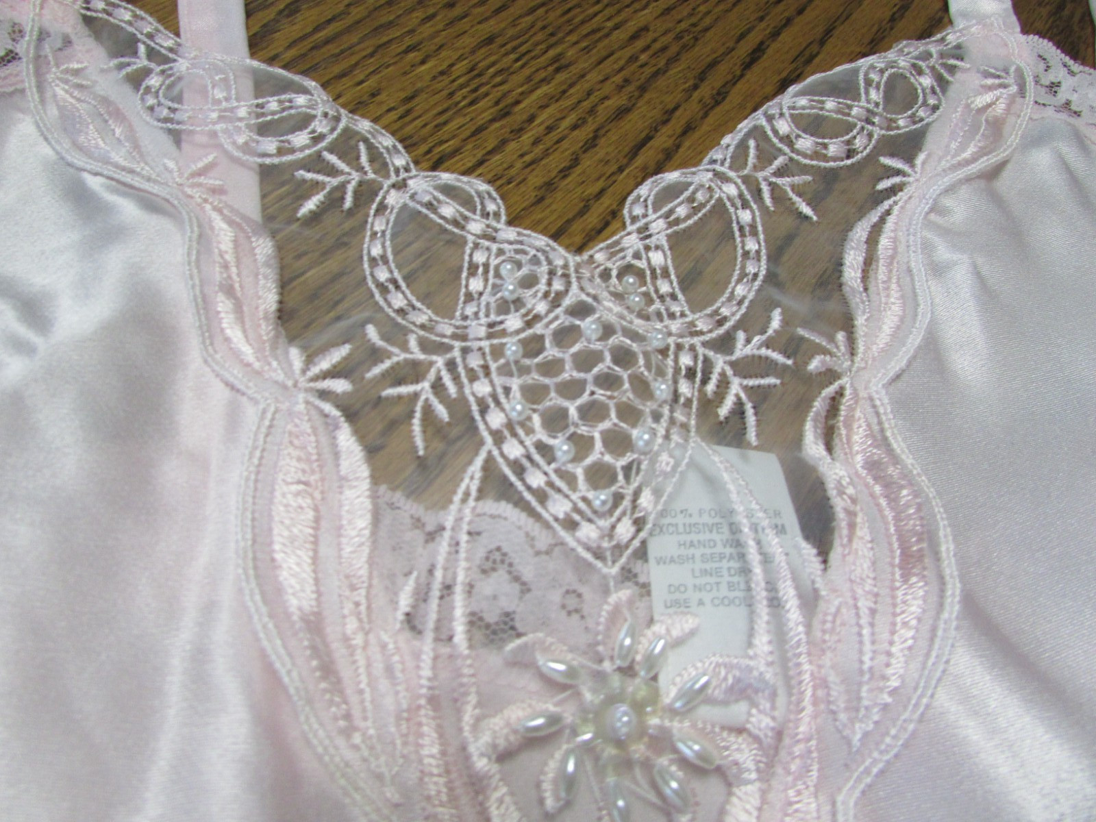 Body Chic Sz M Pink Embellished Lace Bead Trim Teddy Sleep Romper USA NWOT