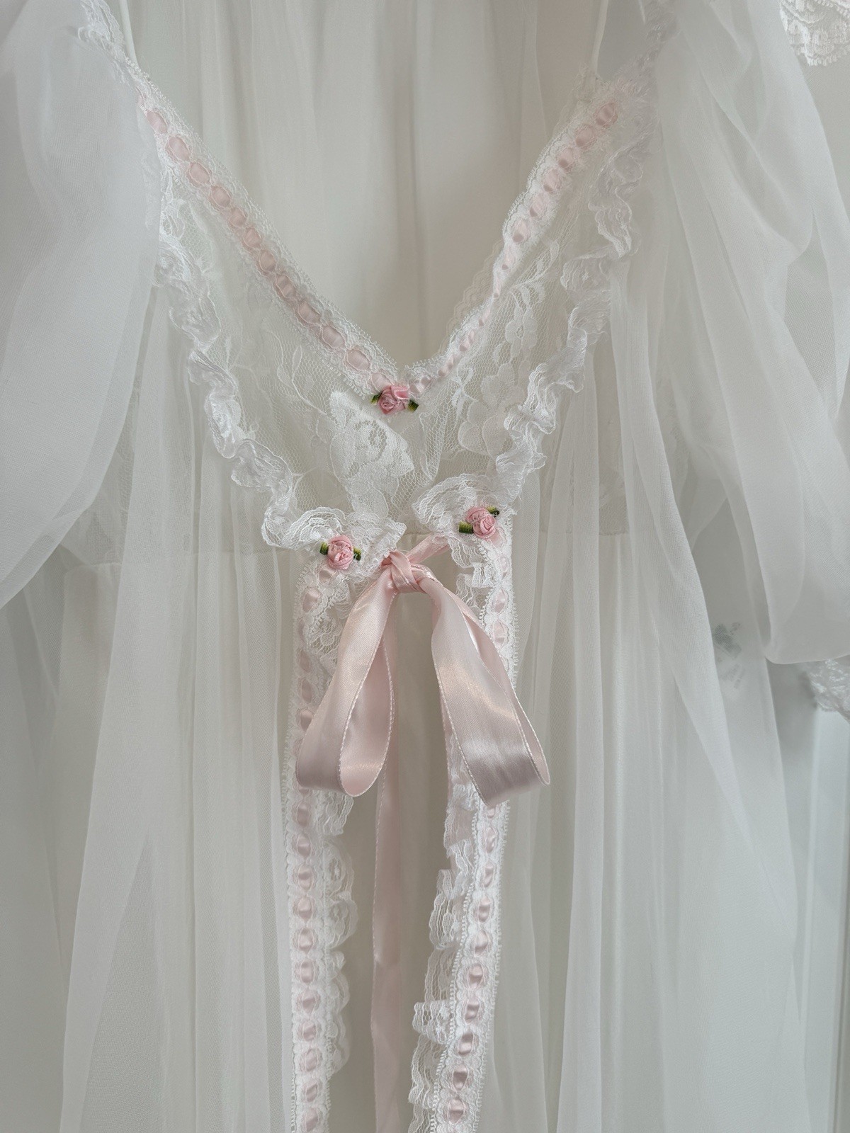 Vtg Tosca Lingerie Negligee Peignoir 2 pc Set White Boudoir Bridal USA Sz L Robe