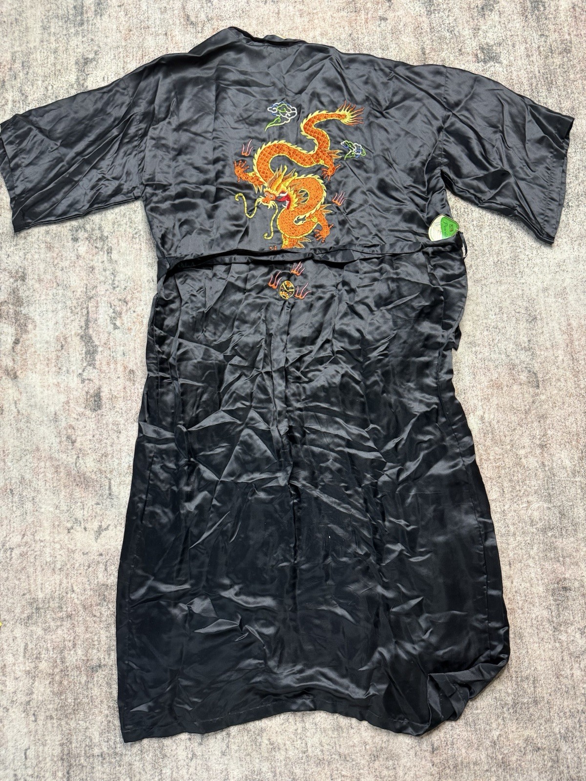 Vintage NWT Silk Dragon Embroidered Kimono Robe Black Statement Duster Sz XL