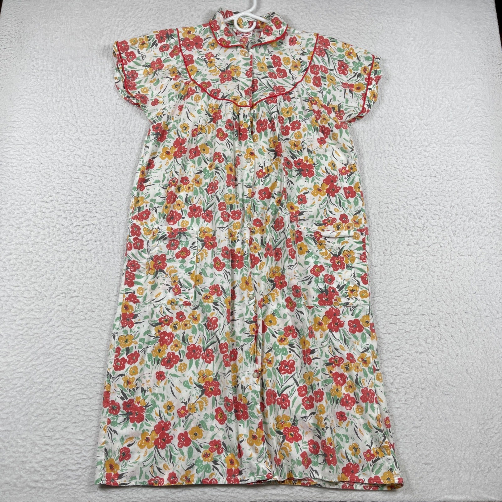 Lady Lindsay Duster Robe Women Large Multicolor Floral Vintage Snap Front Pocket