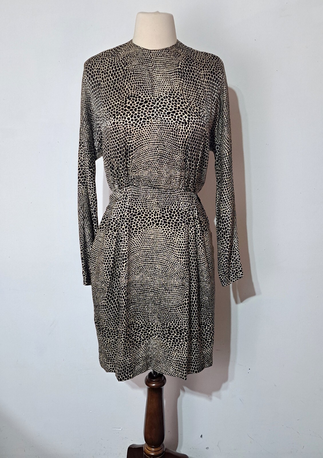 Vintage 1980s Adele Simpson Silk Leopard Print Sheath Dress XS/S Bonwit Teller