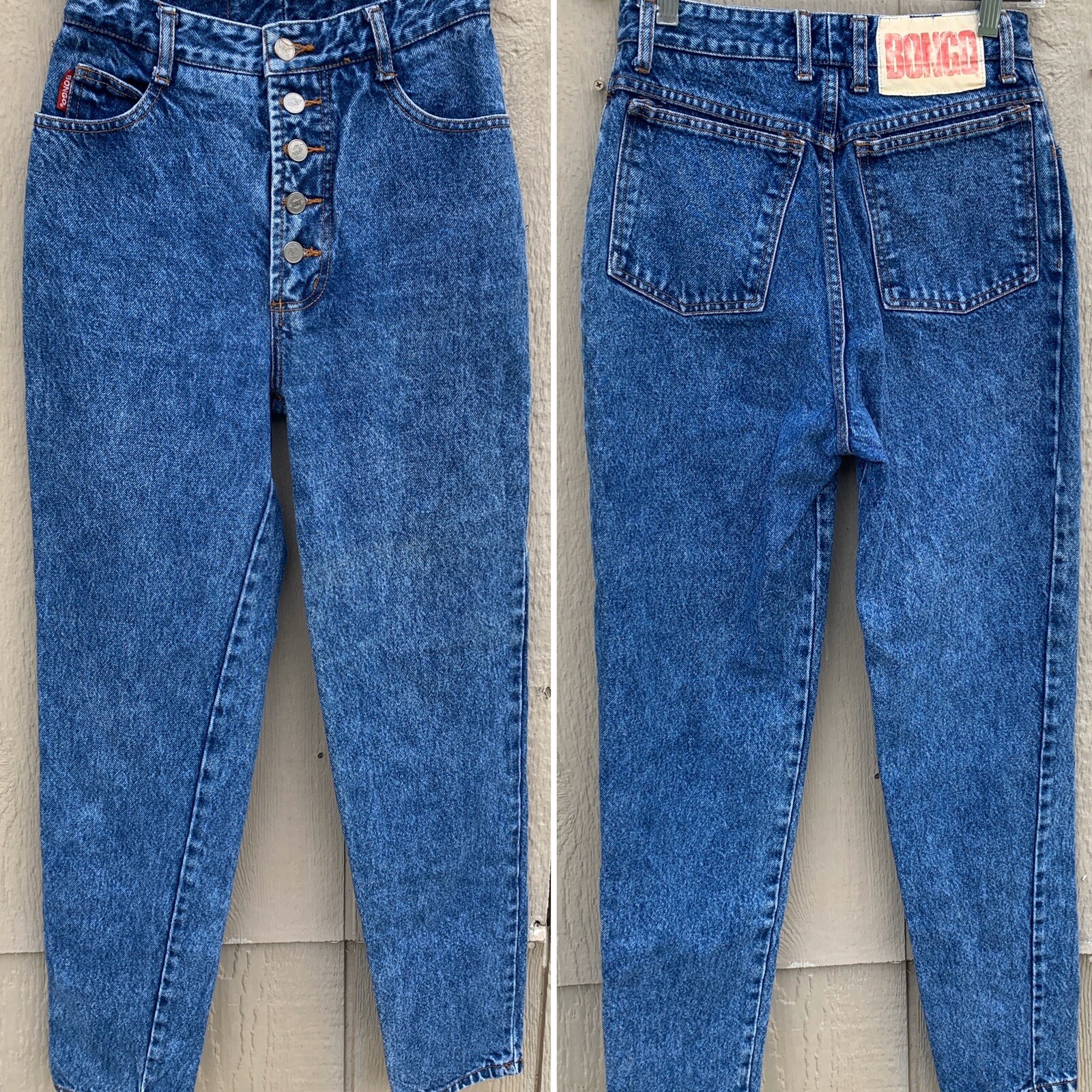 Vintage Bongo Jeans Exposed Button Fly Acid Wash Stone Wash 7 26 Inch Waist