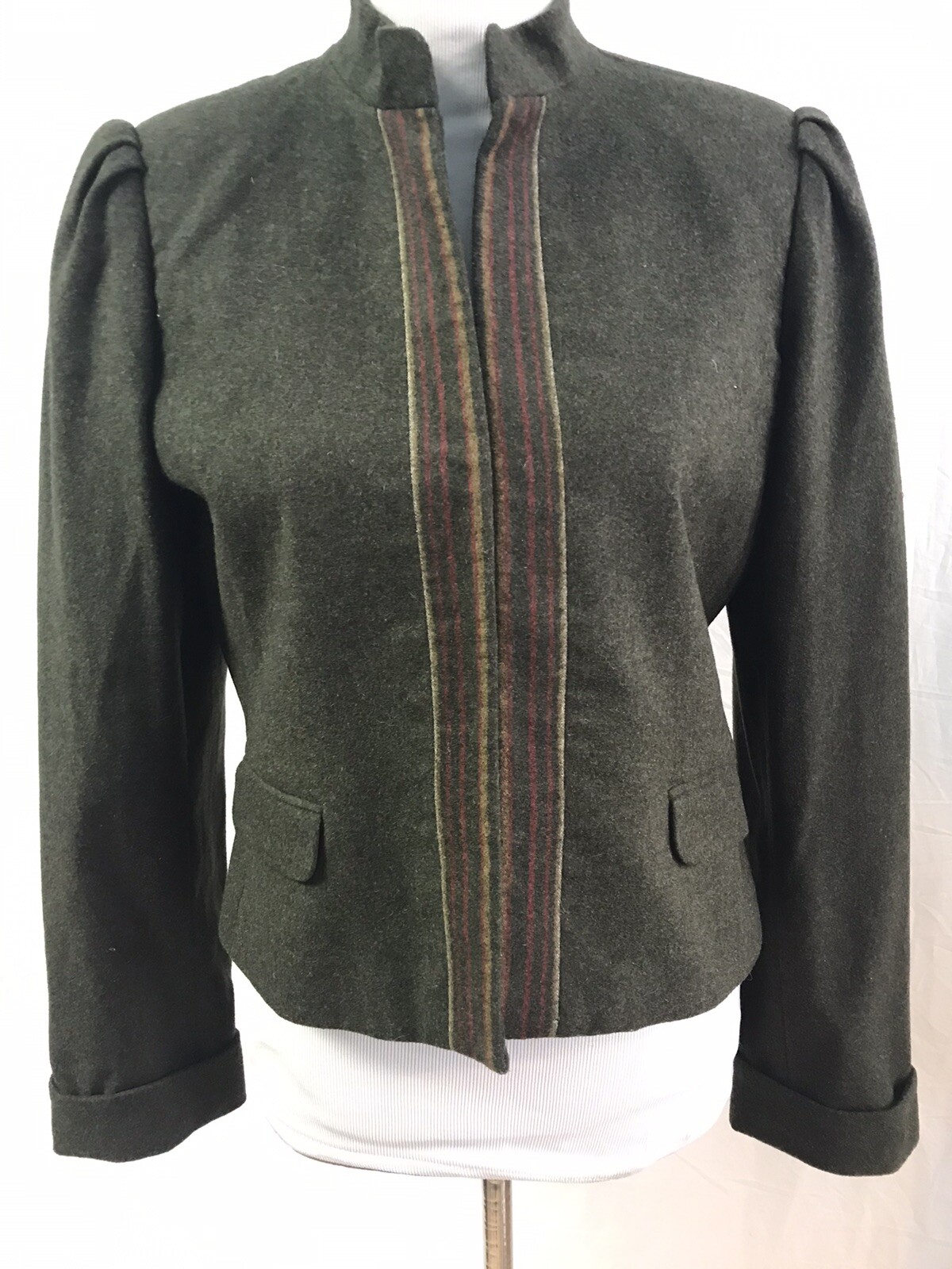 Vintage 70s Sasson Juniors Loden Green Cropped Wool Blazer Size 12/13