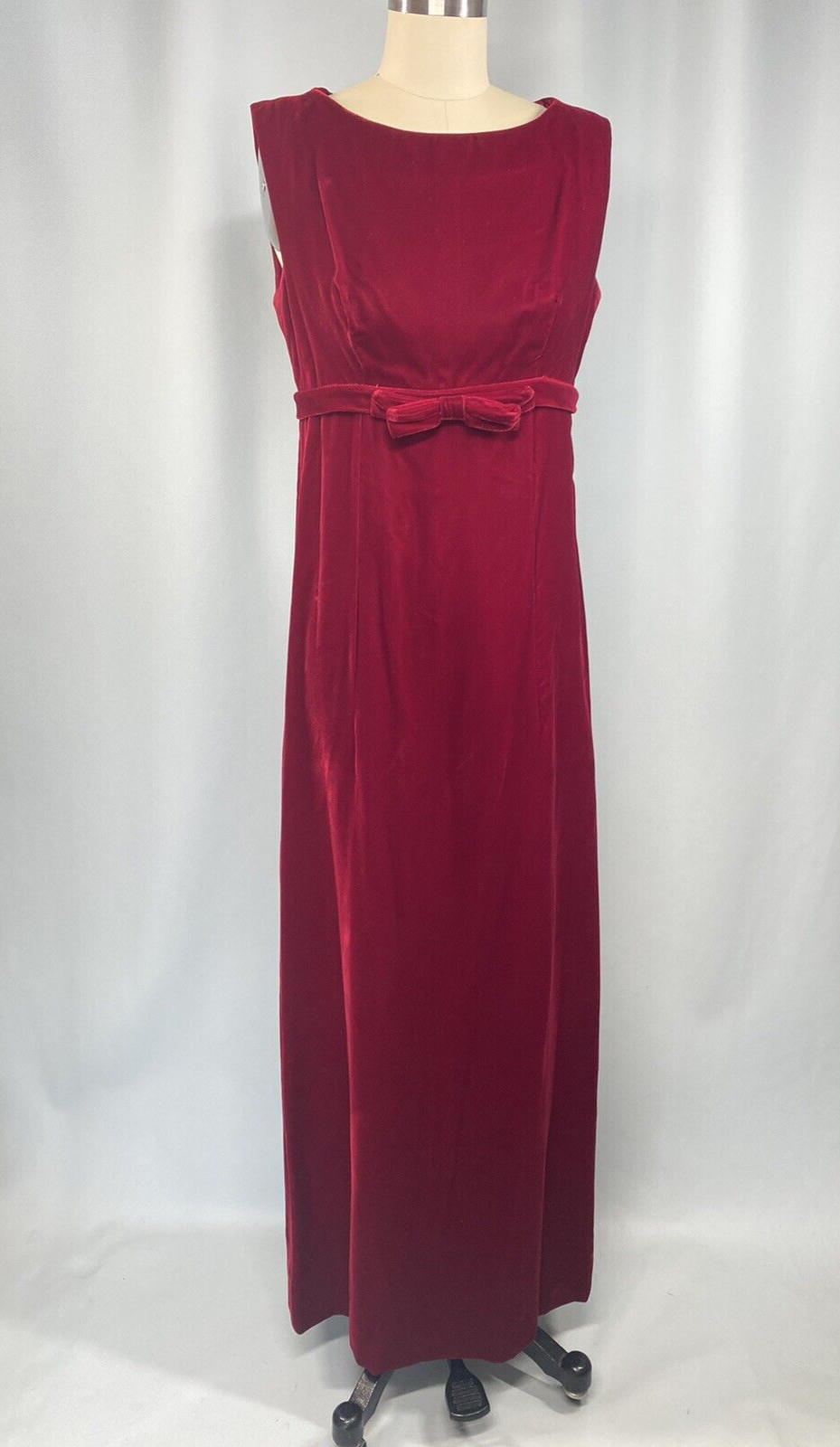 Vintage Dress SIZE SMALL red velvet long maxi heart valentines 60s 70s sheath