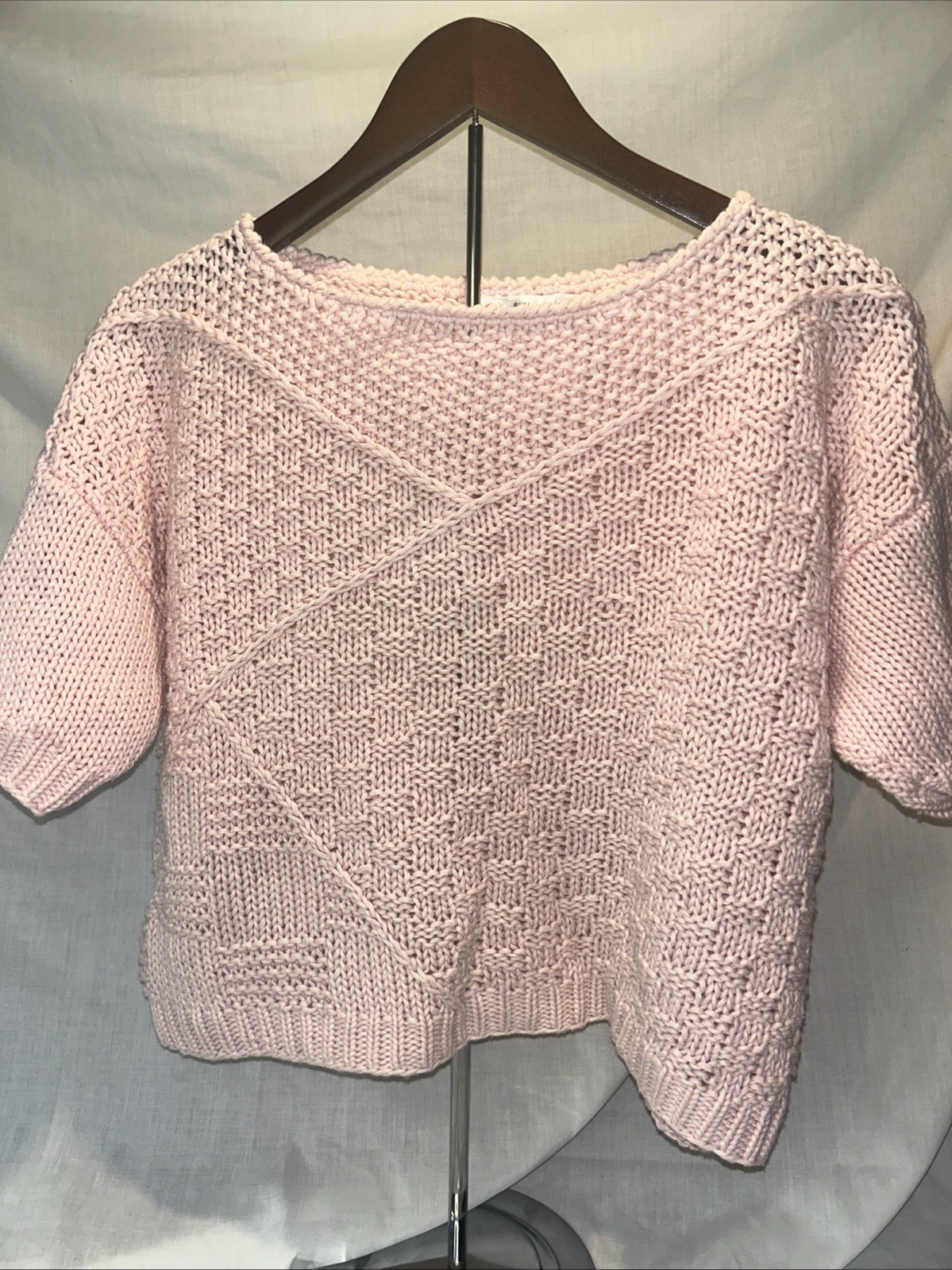 Vintage 80s Riki for Crazy Horse Pastel Pink Cottagecore Knit Sweater Boxy Top