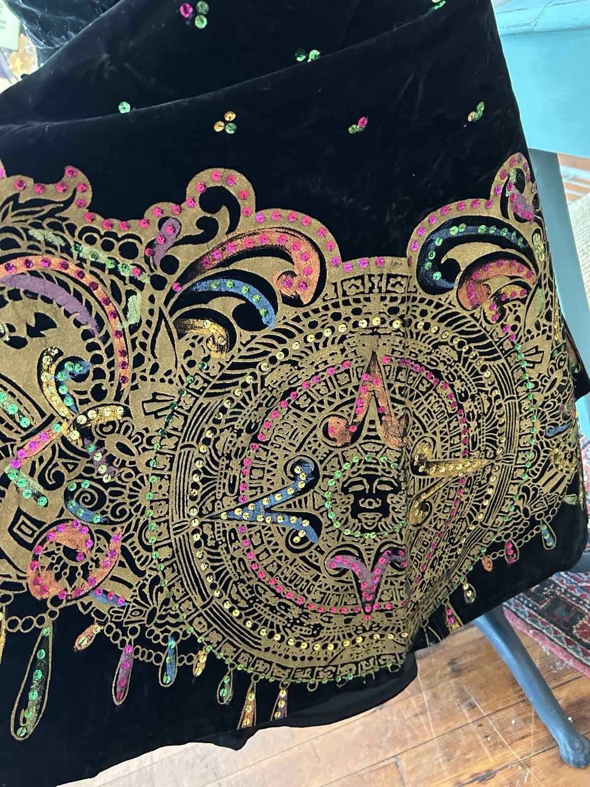 Vintage Mexican Velvet Folklorico Skirt/Blouse Set Cinco de Mayo Top 116″ Sweep
