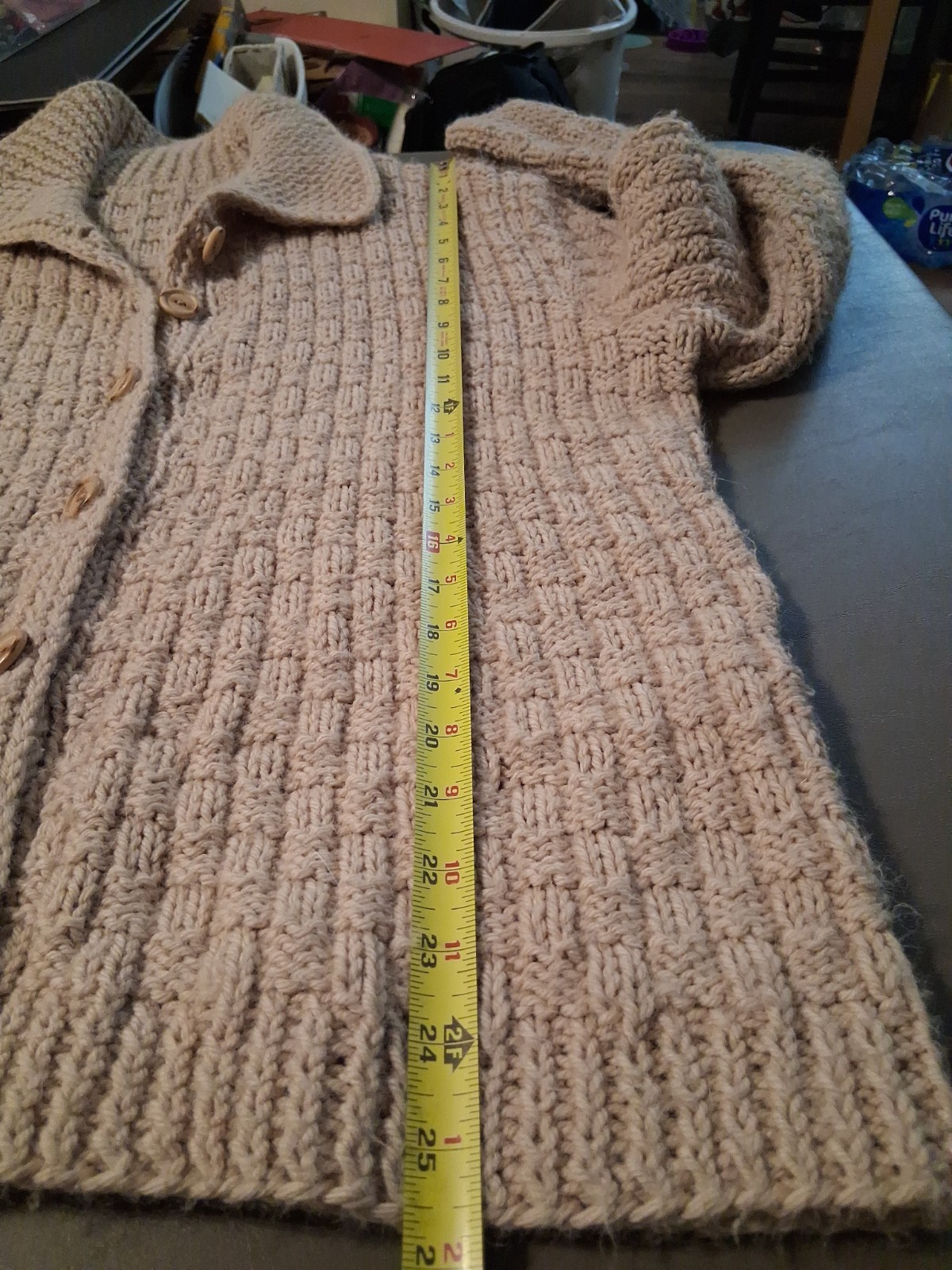 Vintage Handmade Sweater Basket Knit Stich Shawl Collar Cardigan Women’s Large