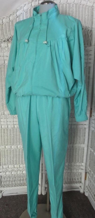 Vtg 80s Tail Turquoise Track Leisure Suit Bat Wing 2 pc Retro Pants Jacket Set M