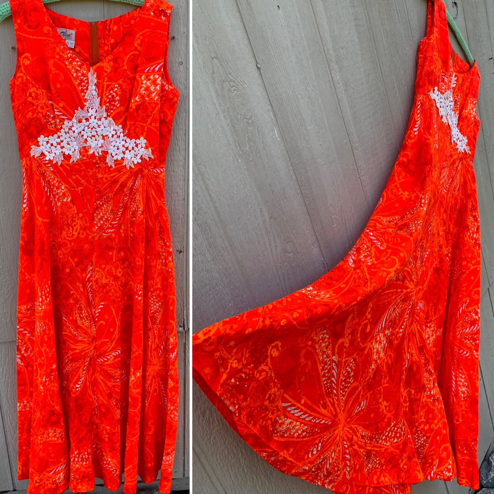 Alice of California Vintage Hawaiian Dress Psyhedelic Colorful Tiki Aloha