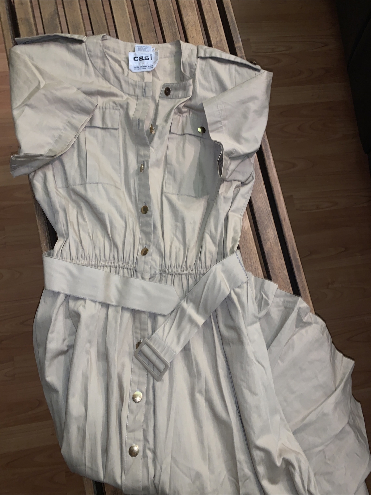Vtg 70’s Casi Tan Button Down Belted British Crown Colony Safari Dress Size 8