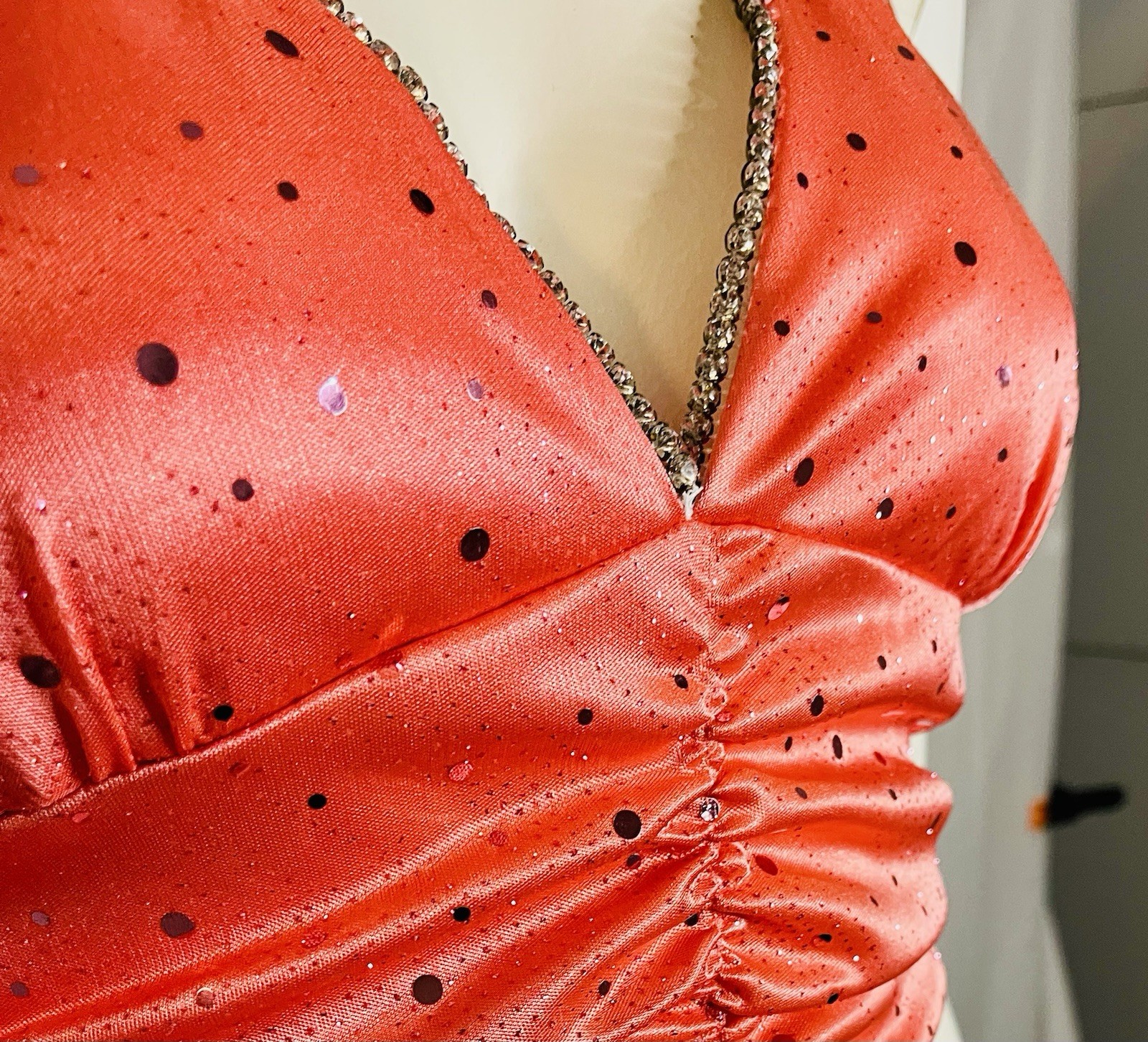 Y2K Glam Coral Sparkle Cocktail Formal Halter Style Dress In SIZE M