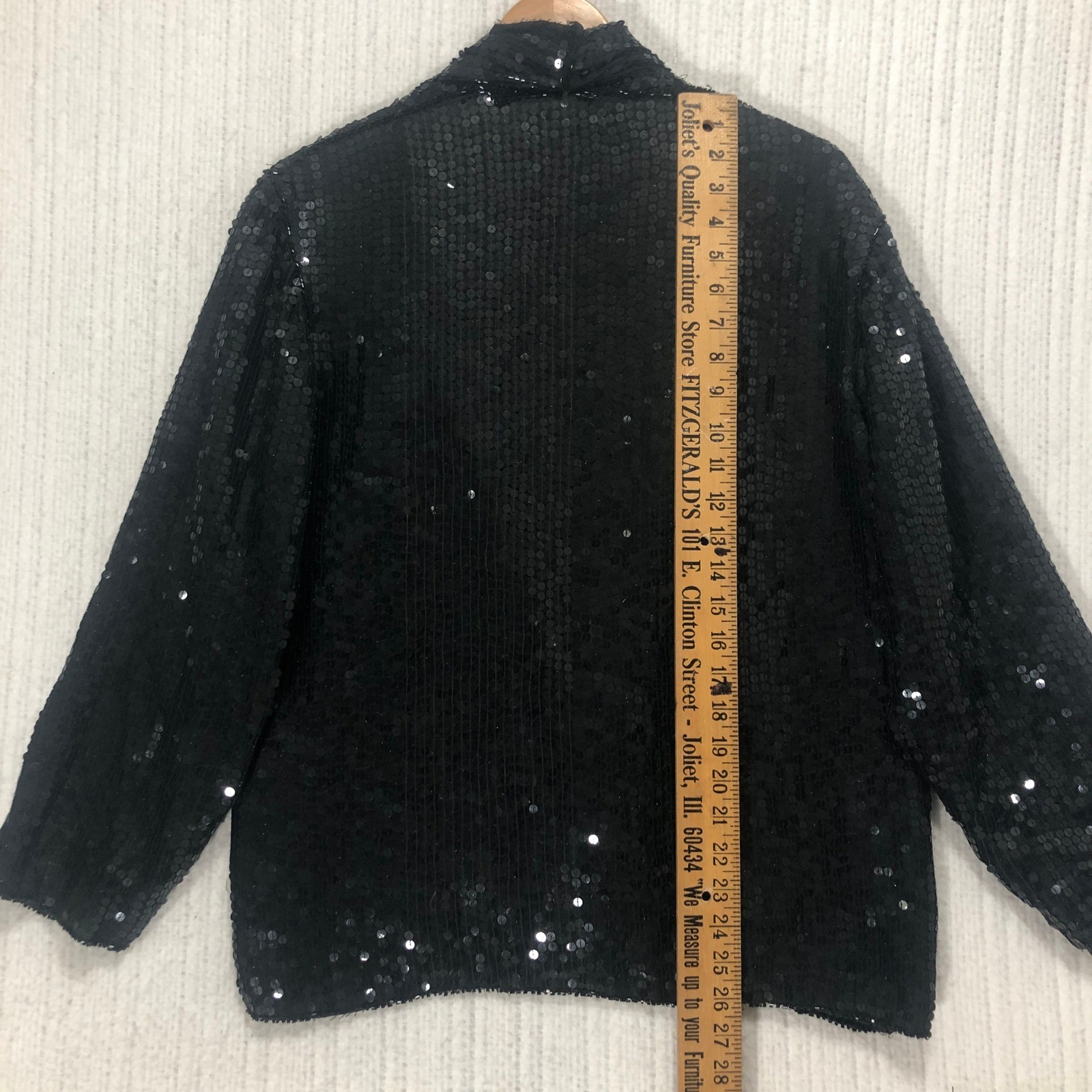 At Once Vintage 100% Silk Black Sequin Open Front Evening Jacket Medium RN 73283