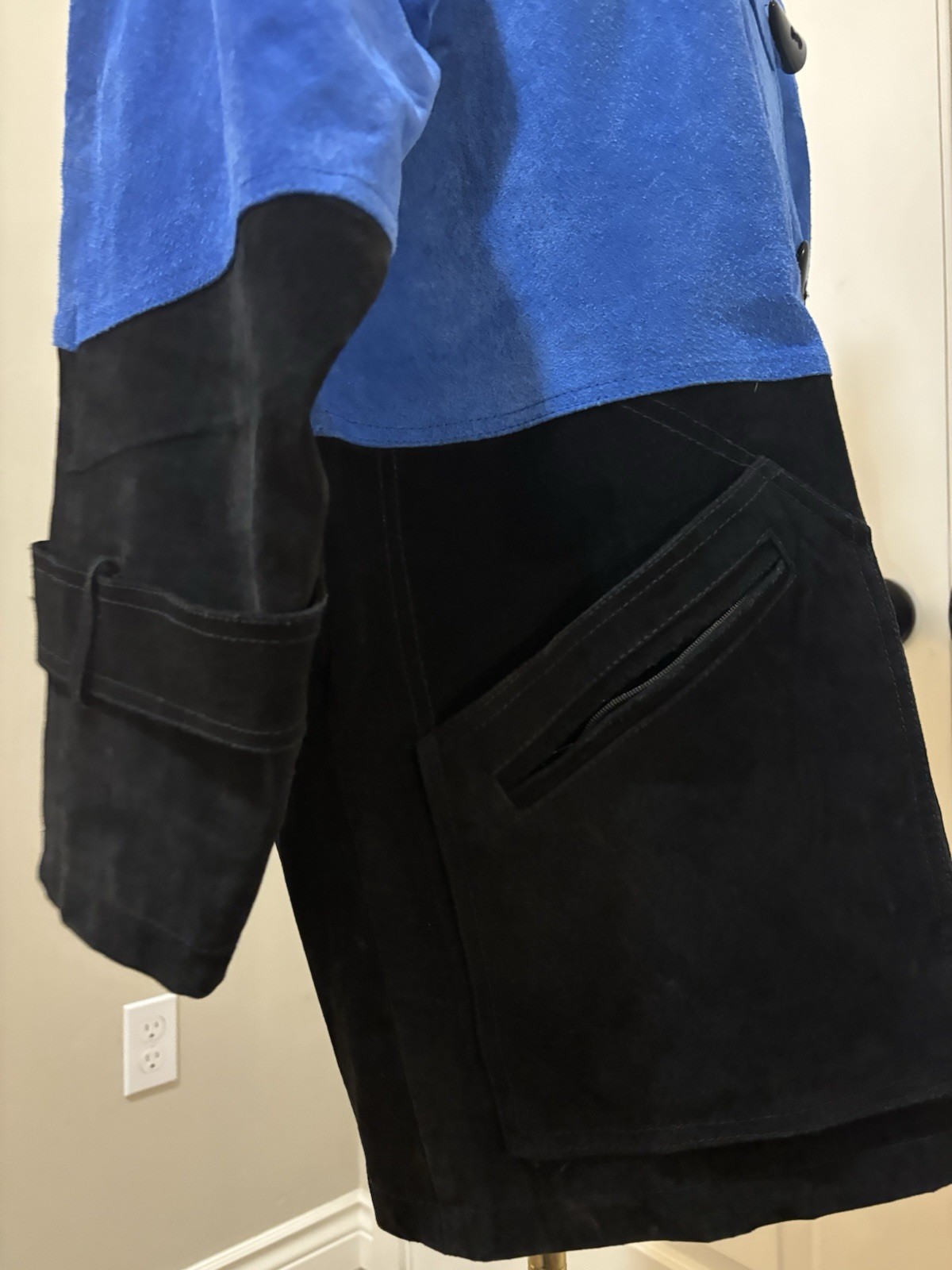 Vintage 80’s 90’s Diani Color block Suede Leather Toggle Coat With Zipper Med