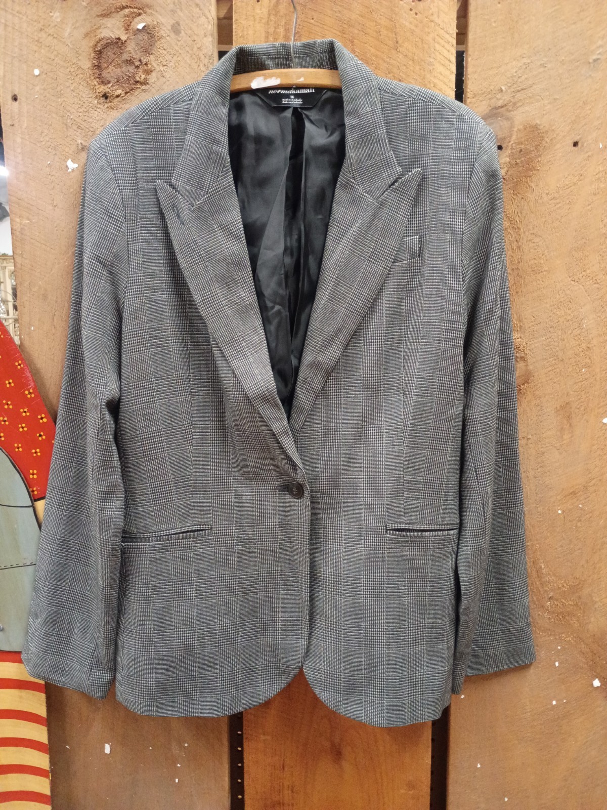 Norma Kamali Women’s Plaid Blazer Jacket Gray Glen Check Tailored Career Size 16