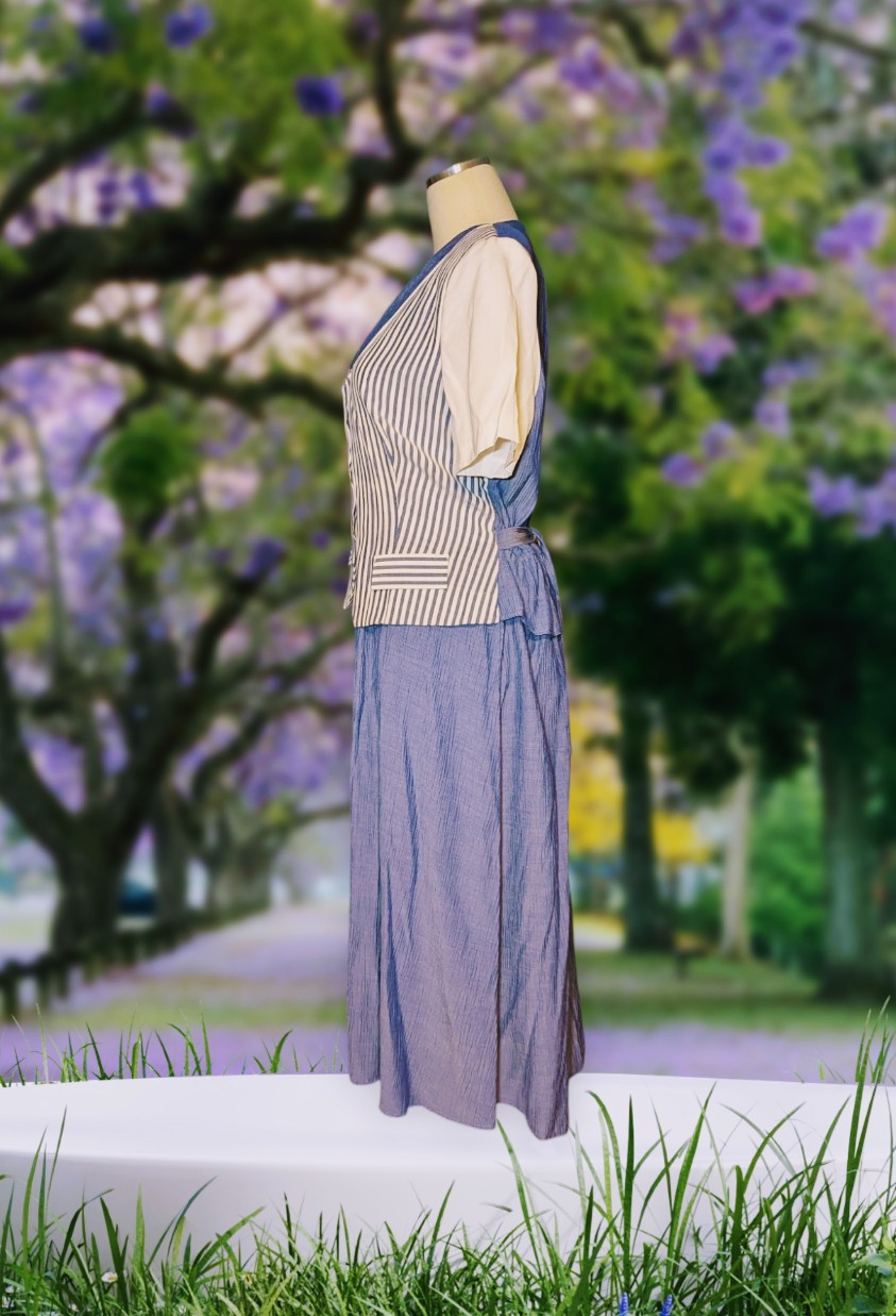 MISS DORBY Purple White STRIPED Modest Cottage Core Dress One Piece Women’s 16