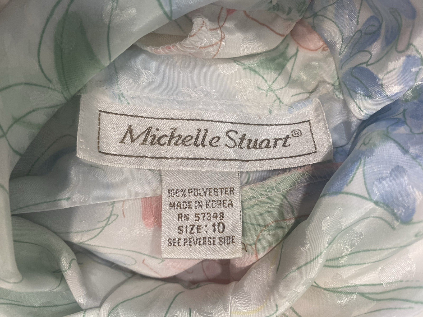 Vintage Blouse SIZE 10 MEDIUM pastel floral high neck MICHELLE STUART 80s 90s