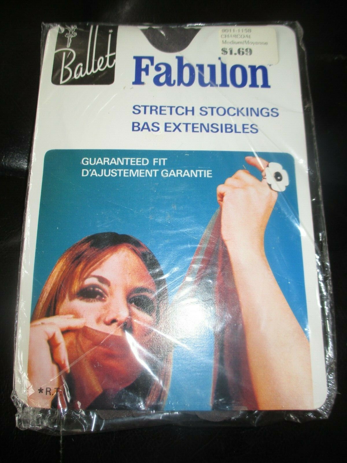 FABULON Vintage CHARCOAL Seamless Nylon STOCKINGS – 1970’s – Size MED 9 1/2-10