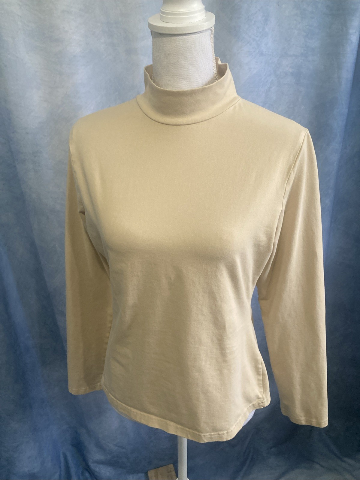 Vtg 90s Skyr Mock Neck Top Medium Beige Cotton Spandex Made in Guatemala GUC