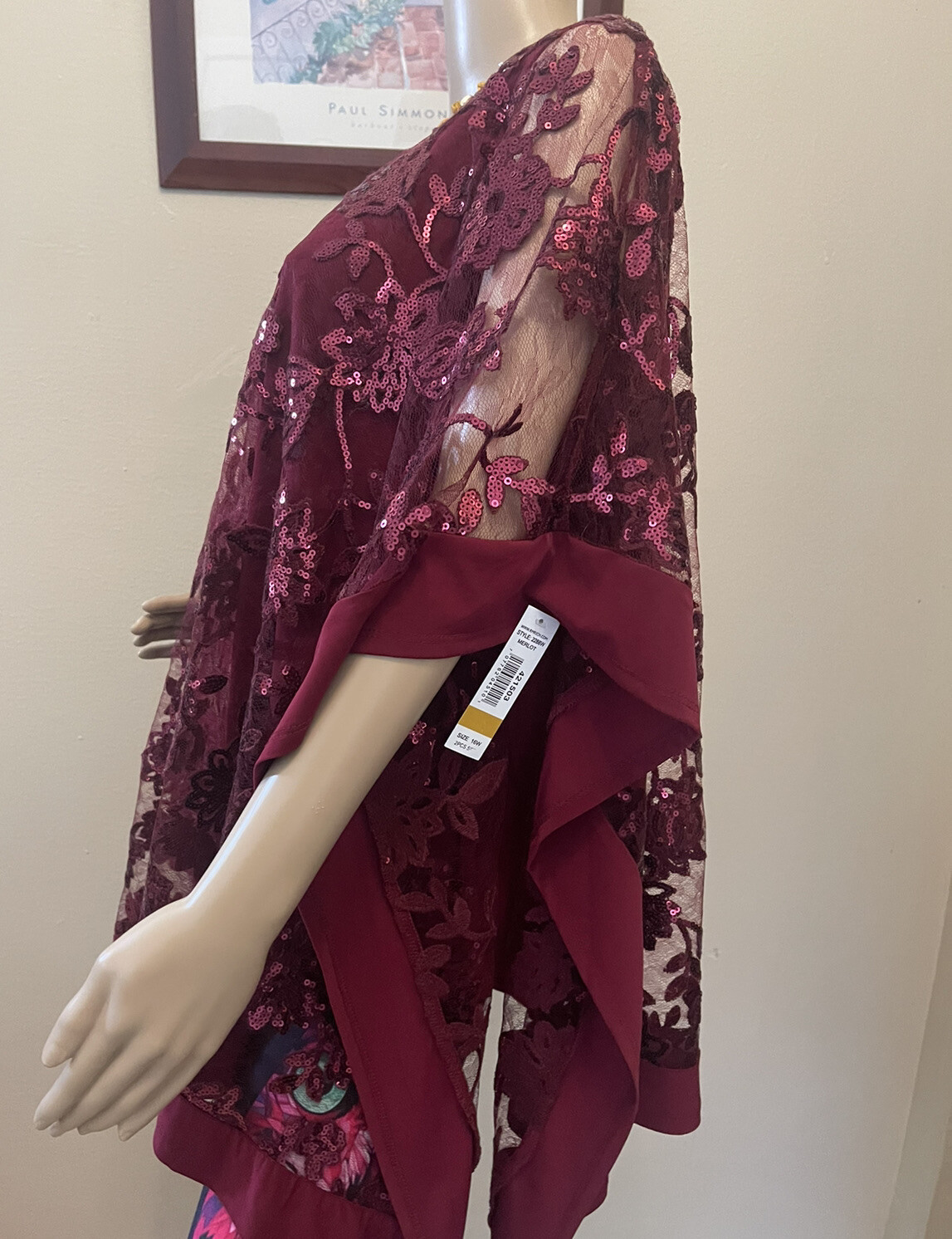 R&M Richards Womens 2 PCS Maroon High Rise Elastic Waist Pull On Pants Size 16W