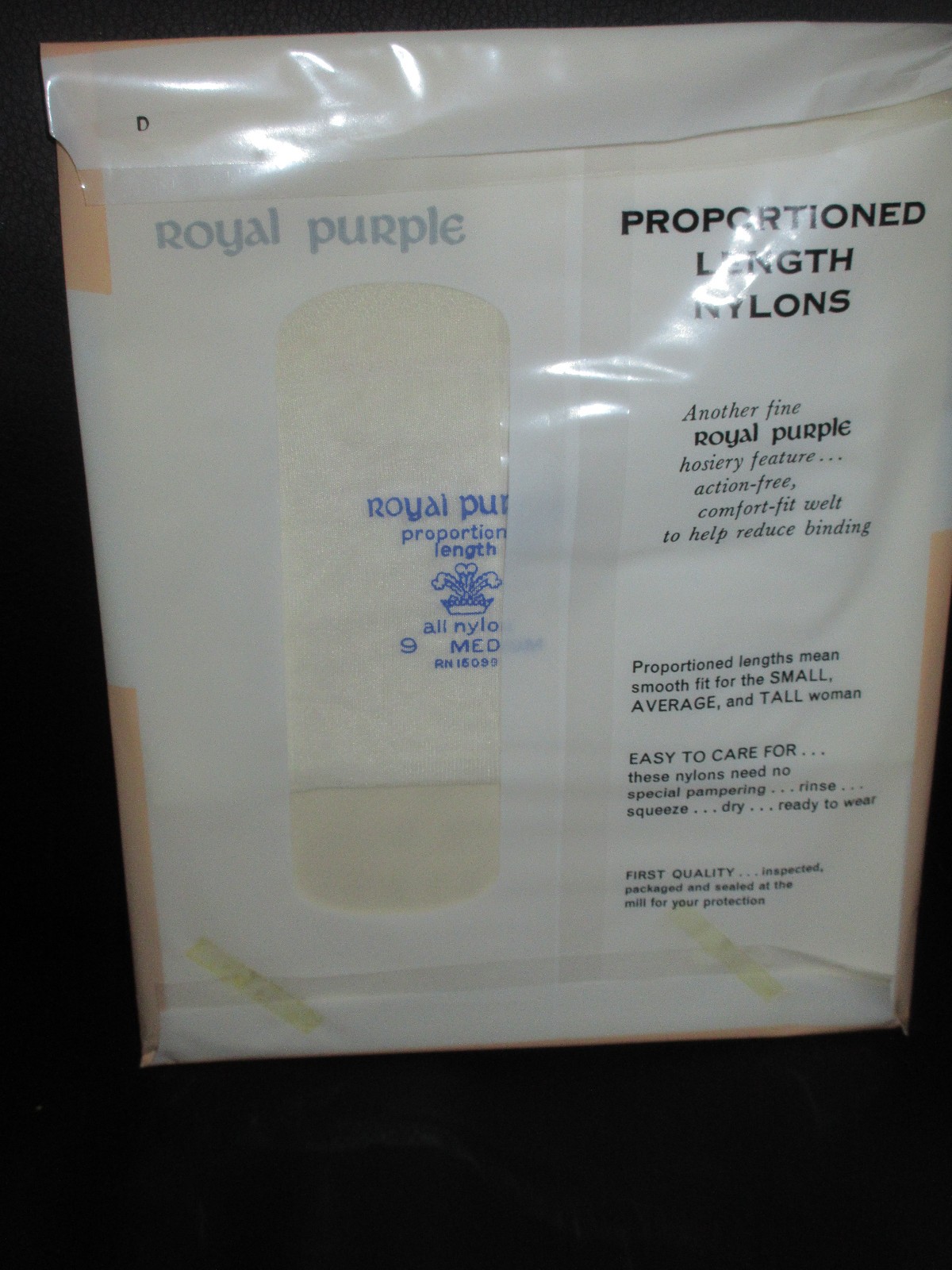 Vintage Royal Purple Hosiery Nylons Size Sears 9 MEDIUM WHITE NYLON STOCKINGS