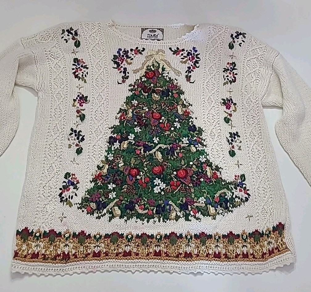 Vintage Christmas Sweater Tiara International Tree Women’s Size XL 1999 ⬇️