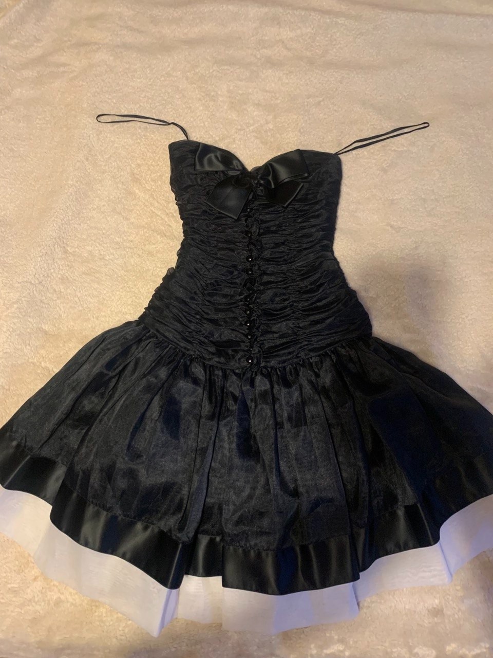 VTG 80s Victor Costa Black Corset Mini Dress Pouf Bow Runs Small Fits US 2 XXS