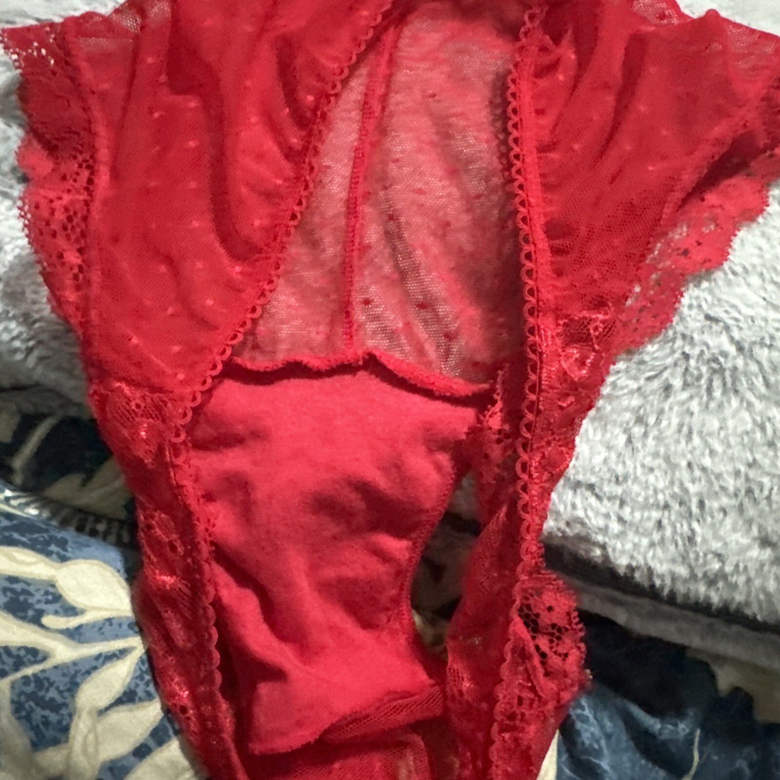 VINTAGE SHEER Lace MESH PANTIES Size M/L Bow