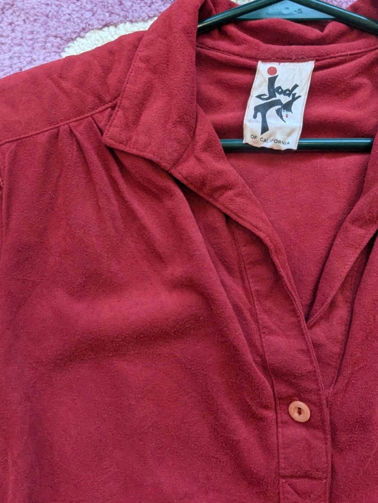 Vintage 70’s 80’s Jody T Of California Red Brushed Cotton Casual Dress Size XS