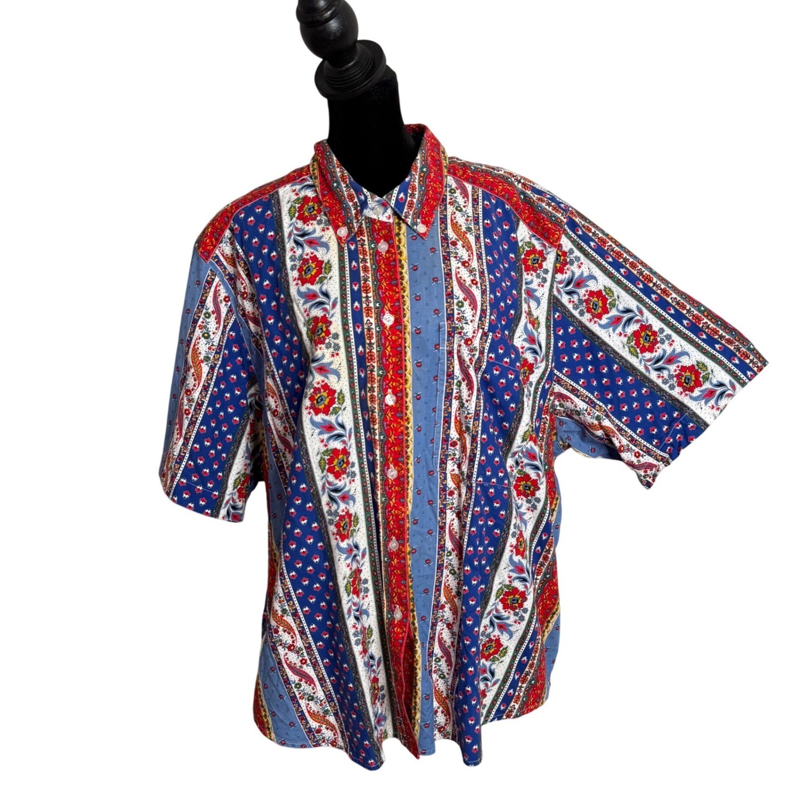 Vintage 90s Floral Patchwork Boxy Shirt Size 20 Novelty Cotton Western Eclectic