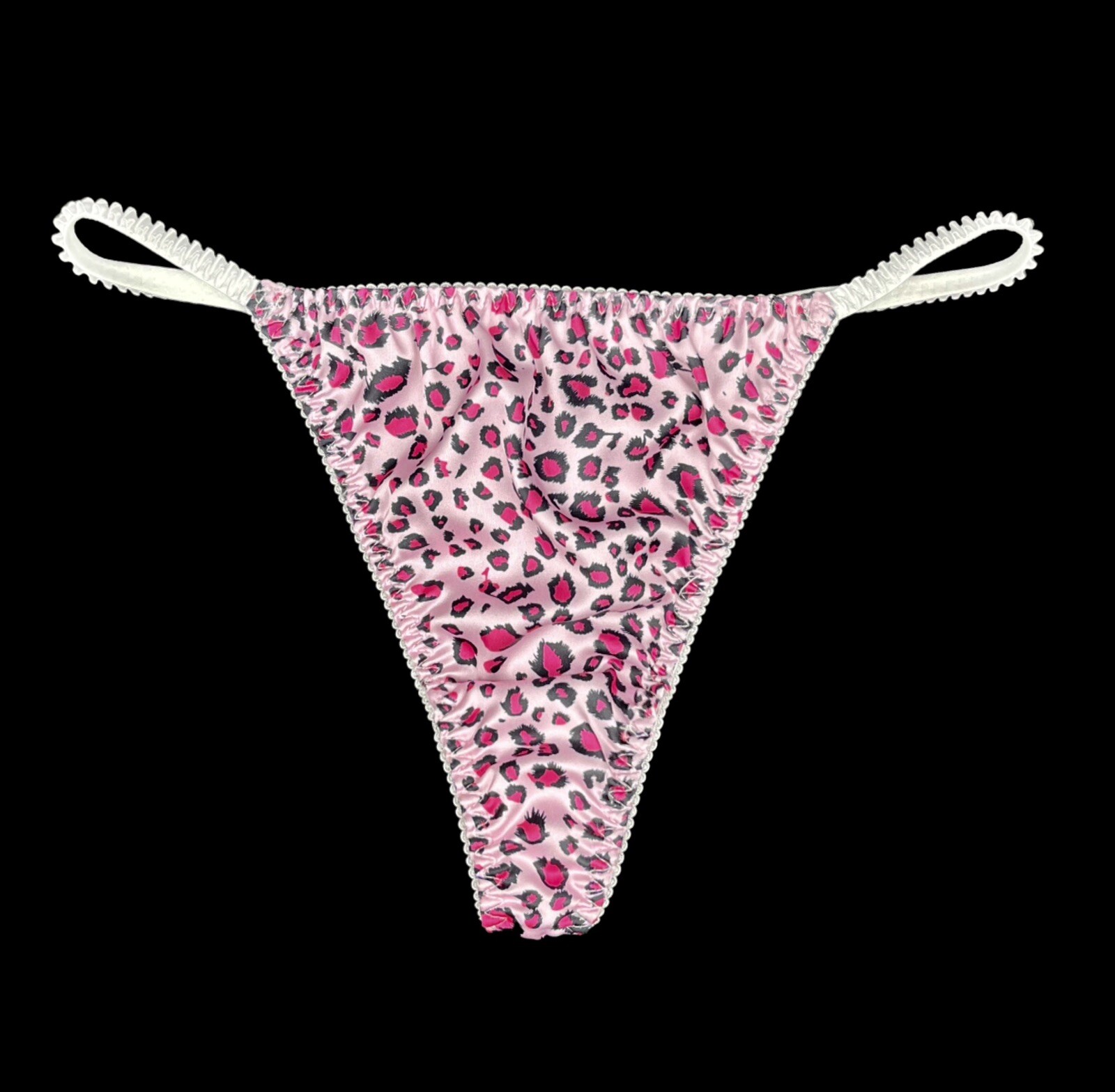 Satin String Thong Pink Animal Print S