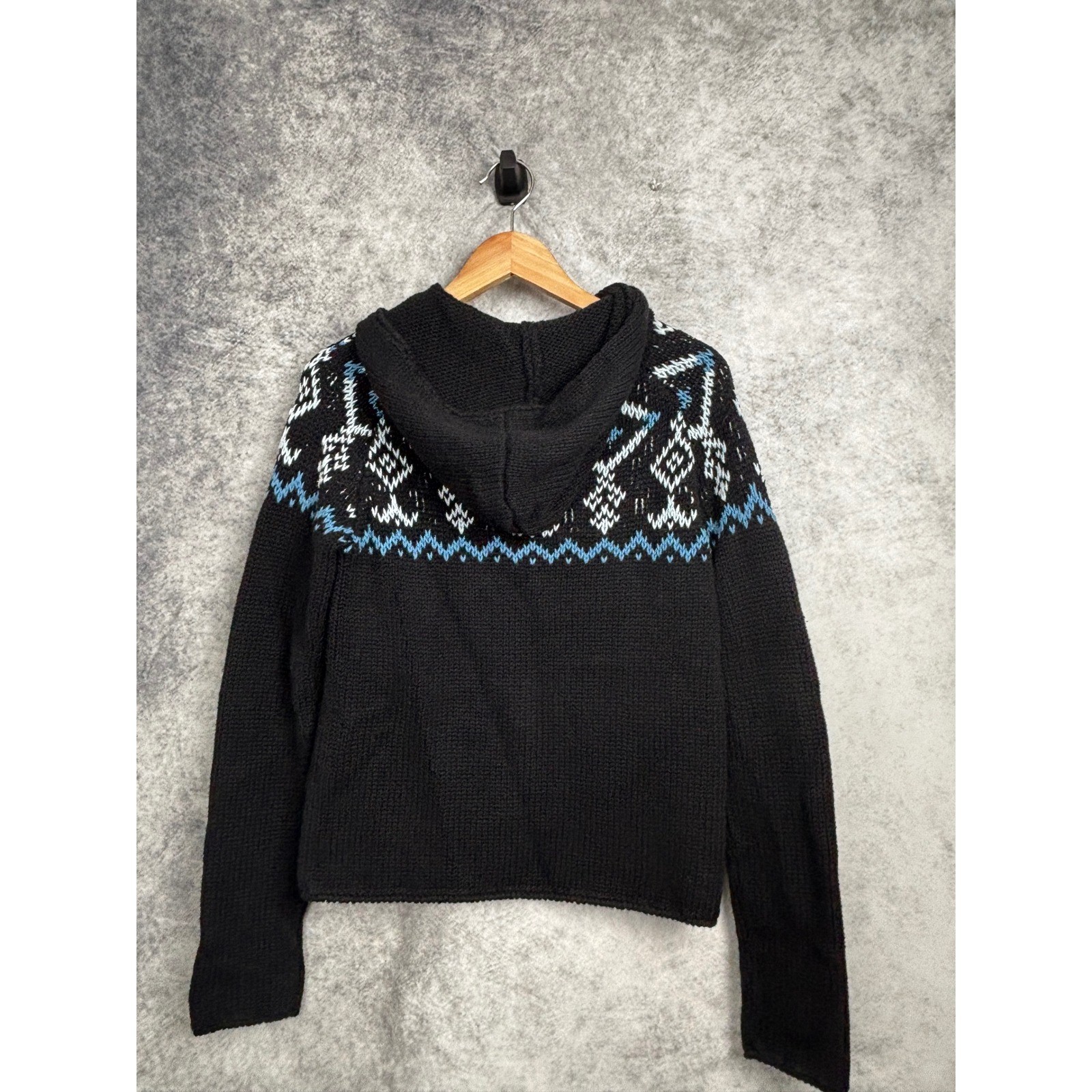 Vintage 90’s Rubbish Hooded Fair Isle Full Zip Knit Sweater Ramie Cotton Medium