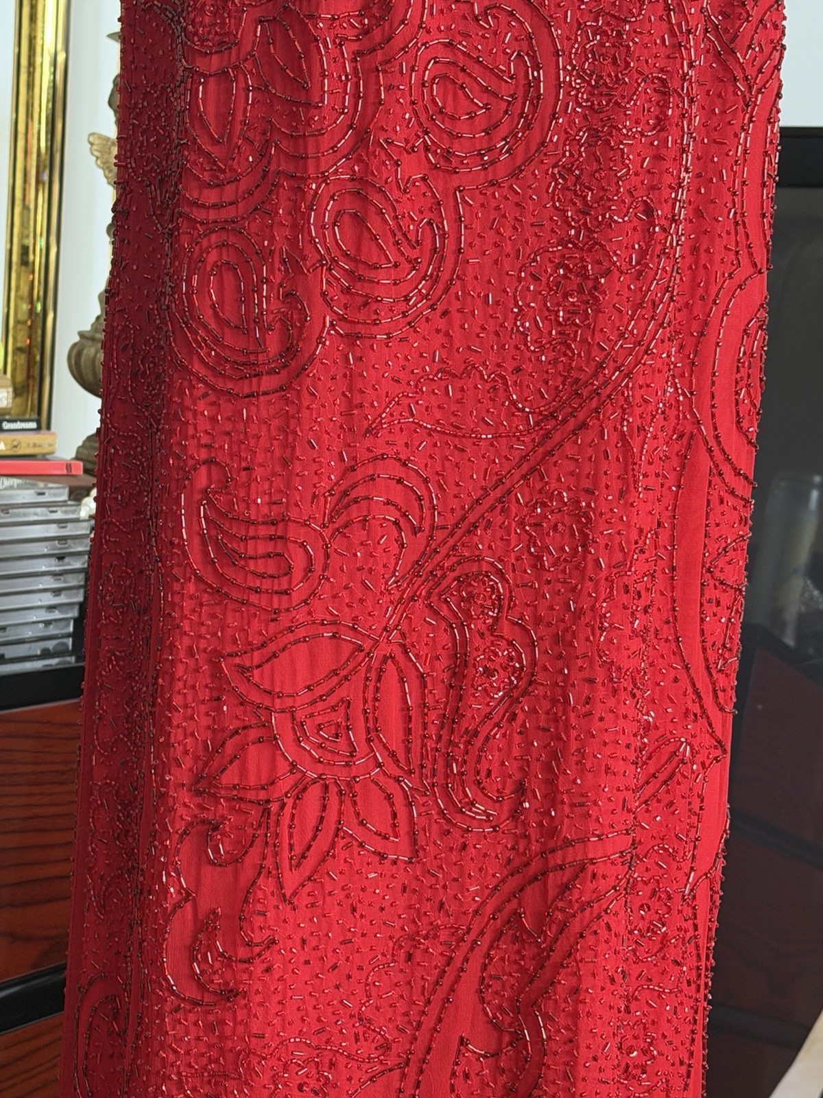 Vintage Cache Red Fully Beaded Evening Gown Deadstock NWT Size M