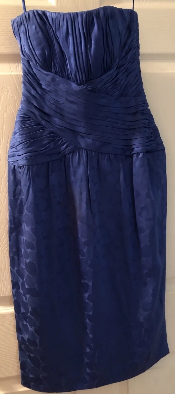 Vintage St Gillian Silks Elegant Petite Blue Strapless 100% Silk Dress Sz 2