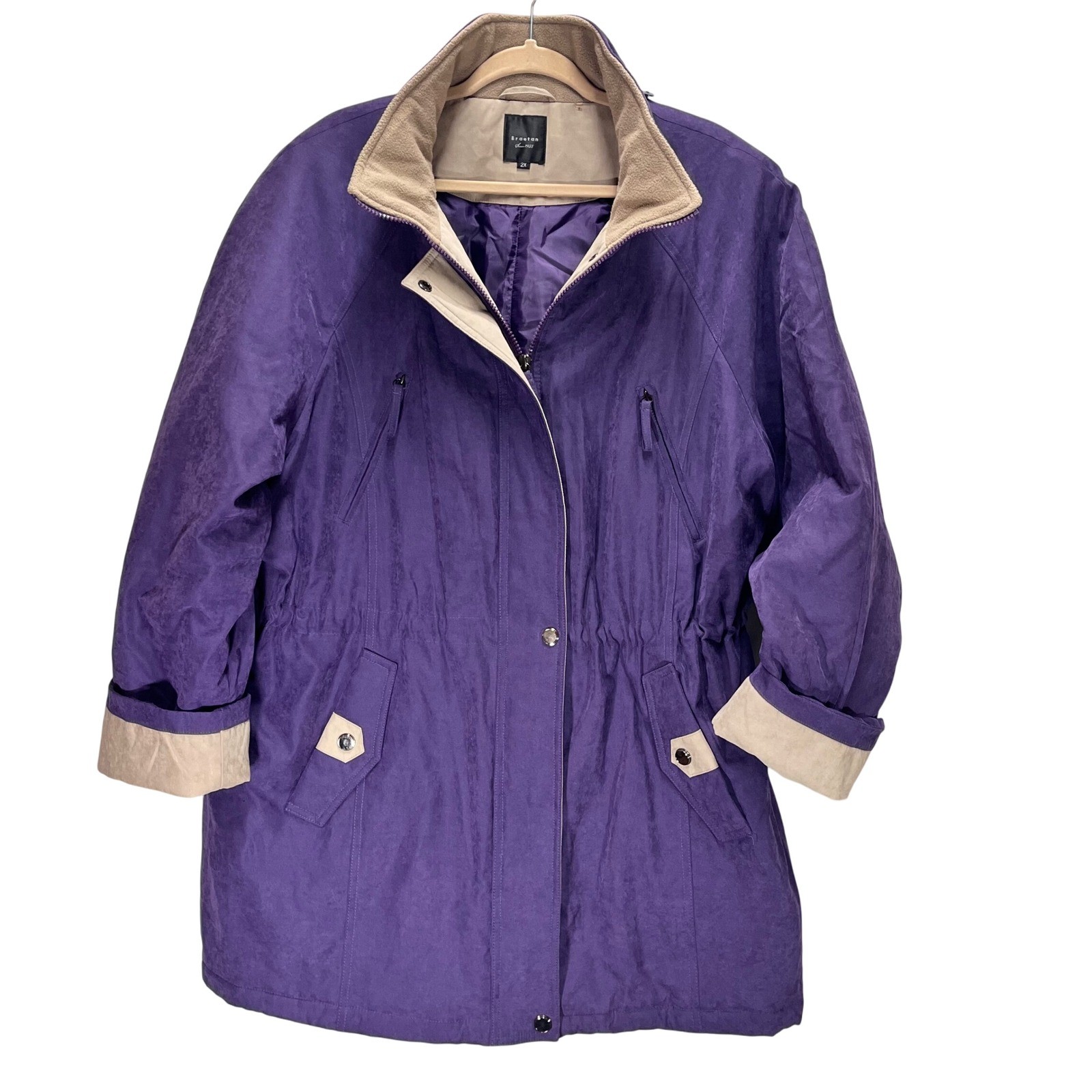 VTG Y2K Braetan Womens Coat 2X Purple Tan Colorblock Zip Up Plus Size Lined