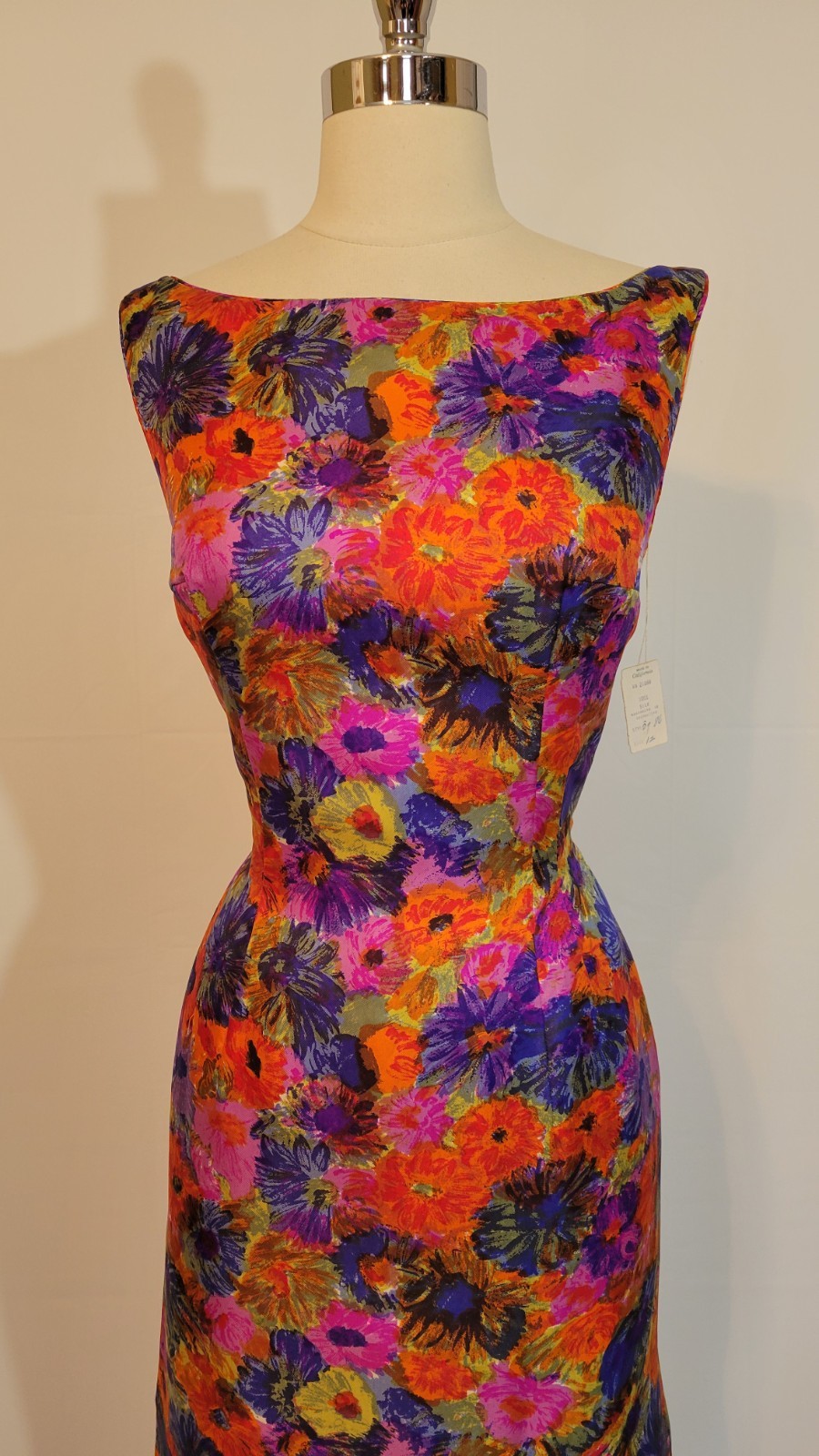 Deadstock NOS 1960s MR. BLACKWELL Design Silk Floral Wiggle Dress S Small