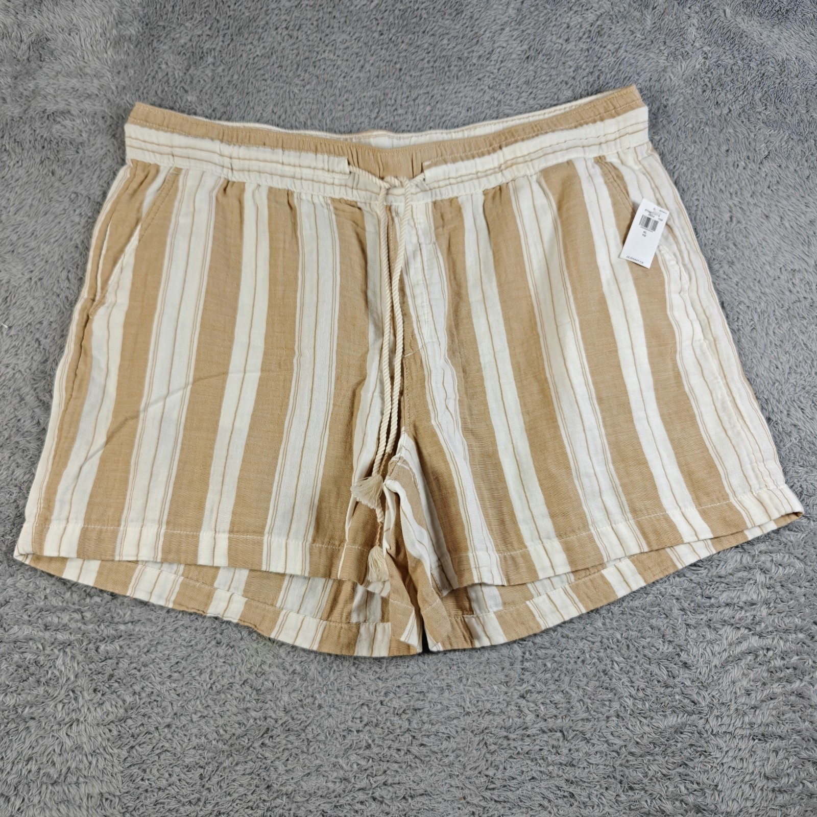 Old Navy Women Striped High-Rise Linen Blend Shorts Pockets Size XL White Brown
