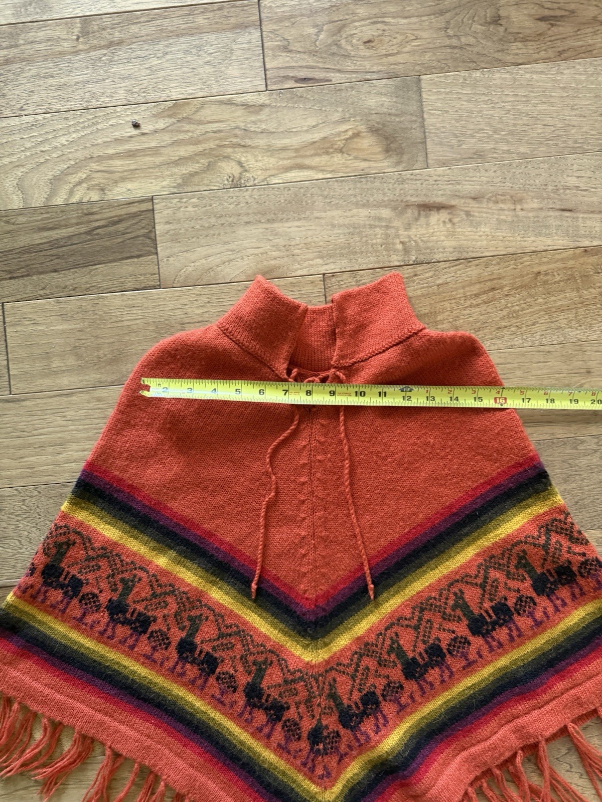 Hand Knit Alpaca Wool Andean Poncho Fringe Folk Textile Cape Southwestern VTG