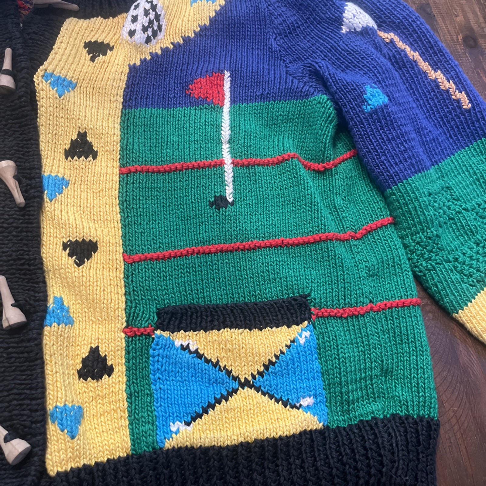 Rare Berek Vintage 1989 Multicolor Hand Knit Sweater Sz Small Golf theme Cute