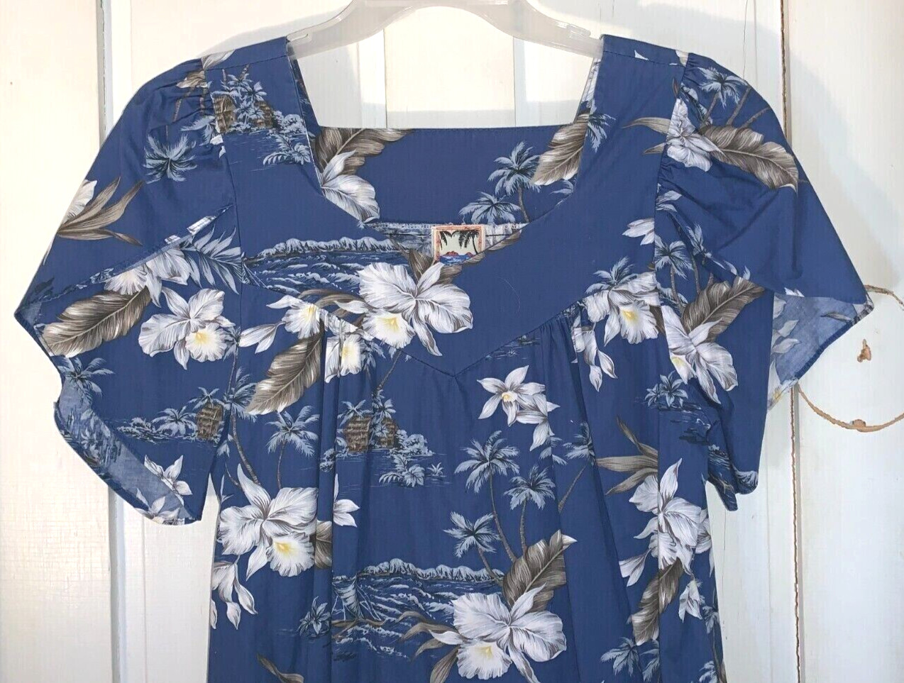 Muu Muu Lounge House Dress Hawaiian Togs Vintage Floral Blue M BUST=34-38