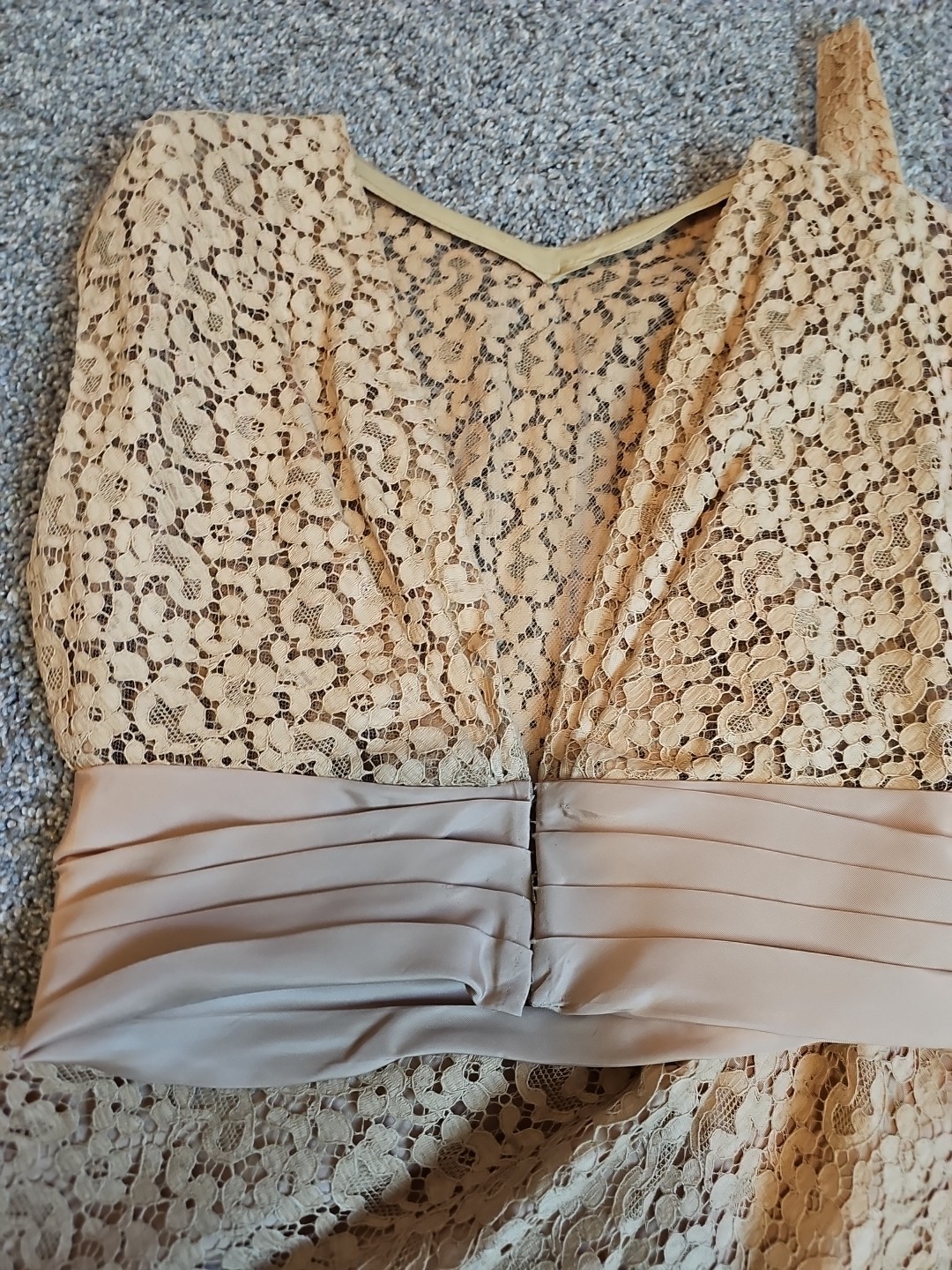 VINTAGE STRAP SWING Dress LACE JACKET Flare Tan Lace Lined Circle Skirt Zipper