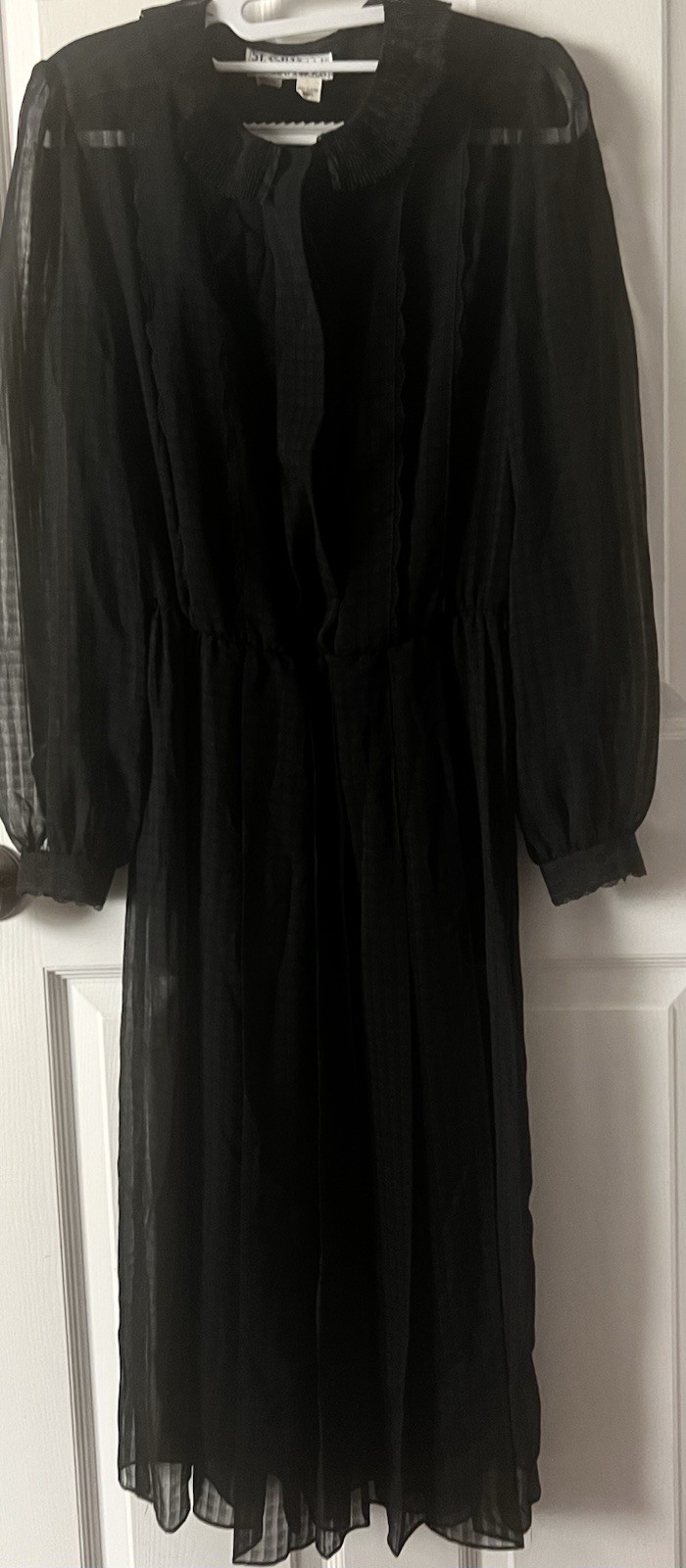 Vintage Black Cocktail Dress St. Gillian By Kay Unger, Size 10 Long Sleeve Sheer