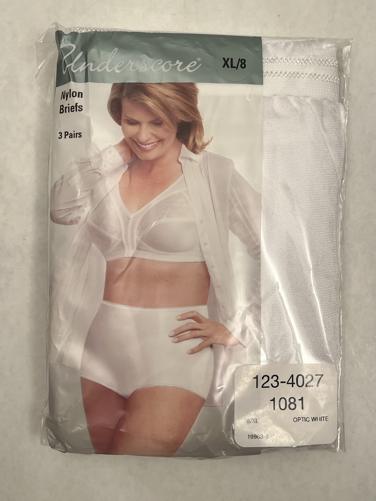 NIP Underscore 3 pack White Nylon Panties Size XL/8