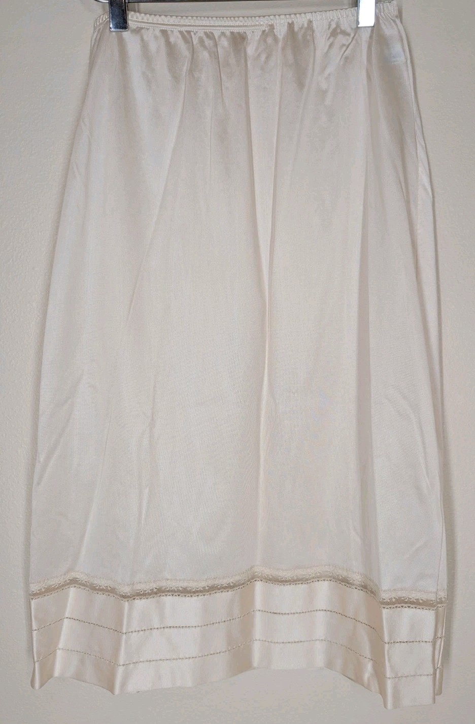 Vintage Beige Nylon with Satin Lace Trim Half Slip Lorraine Small Tall Coquette
