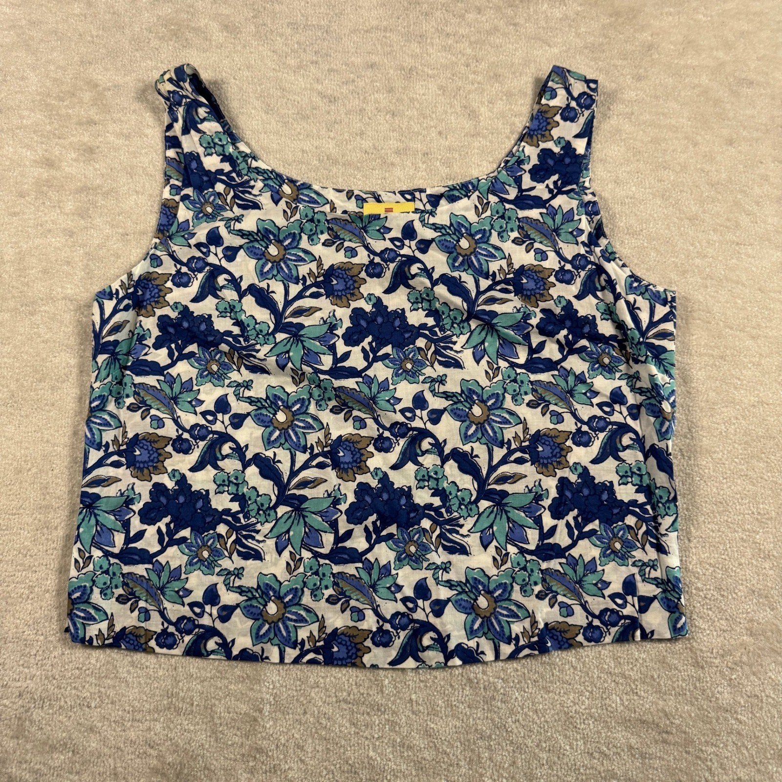 Limited America Tank Top Womens L Blue Floral Cotton Scoop Neck Vintage 90s
